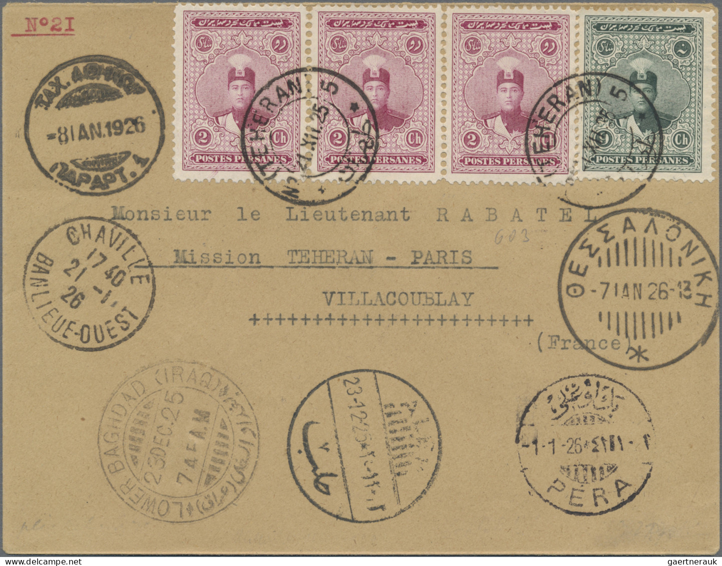 Airmail - Overseas: 1925/1926, Record Flight, Cover From "TEHERAN 21.XII.25" Via - Autres & Non Classés