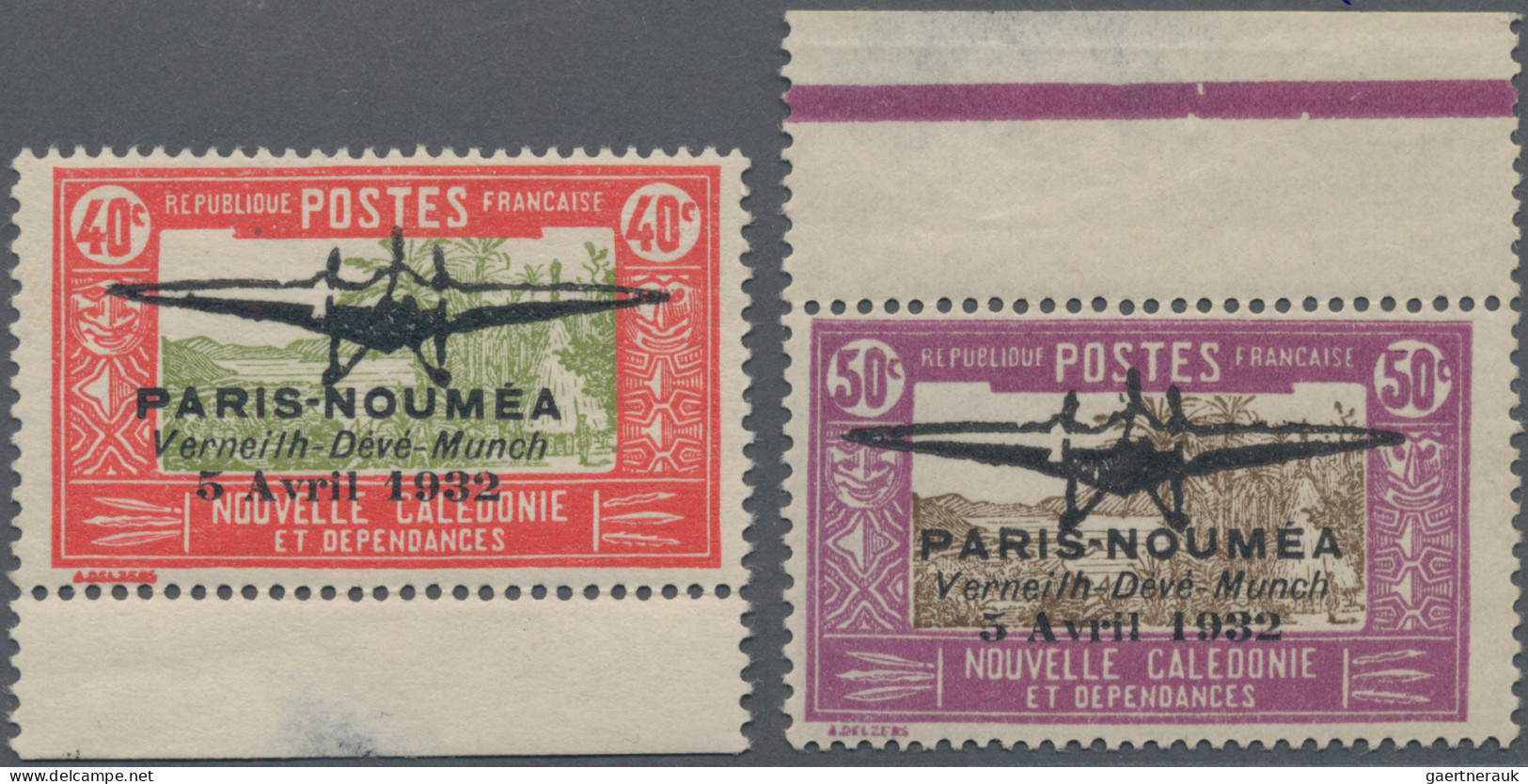 Airmail - Overseas: 1932 New Caledonia "First Flight Paris-Nouméa" Air Stamps 40 - Autres & Non Classés