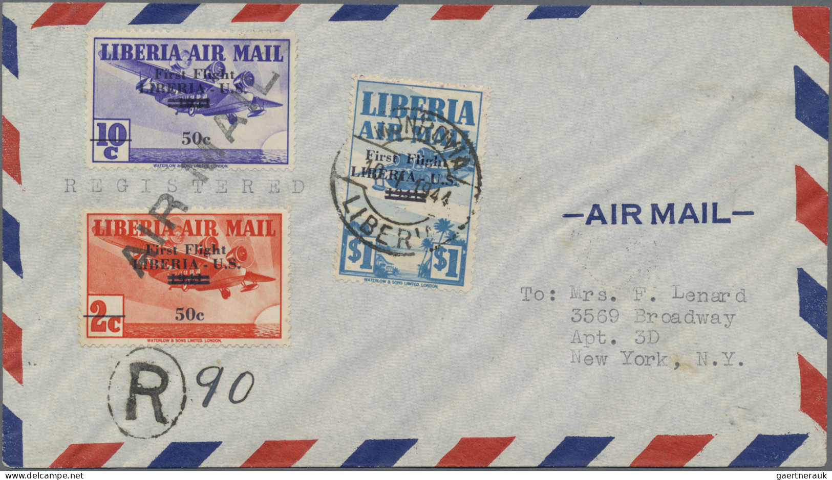 Airmail - Overseas: 1944 Liberia: Registered Air Mail Envelope Addressed To New - Andere & Zonder Classificatie
