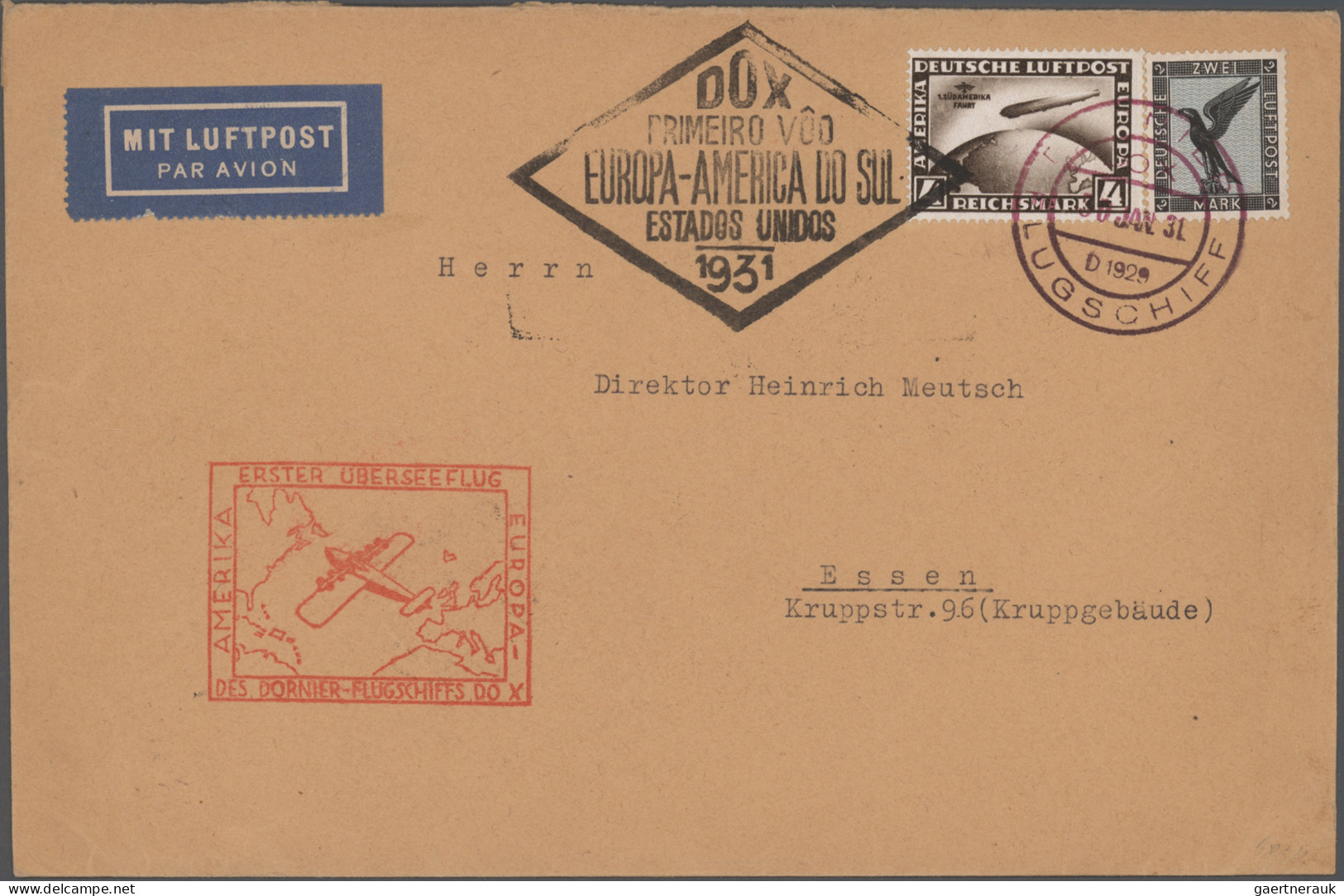 DO-X - Air Mail: 1931, 2 RM Flugpost Steinadler Und 4 RM Südamerikafahrt Als Att - Poste Aérienne & Zeppelin