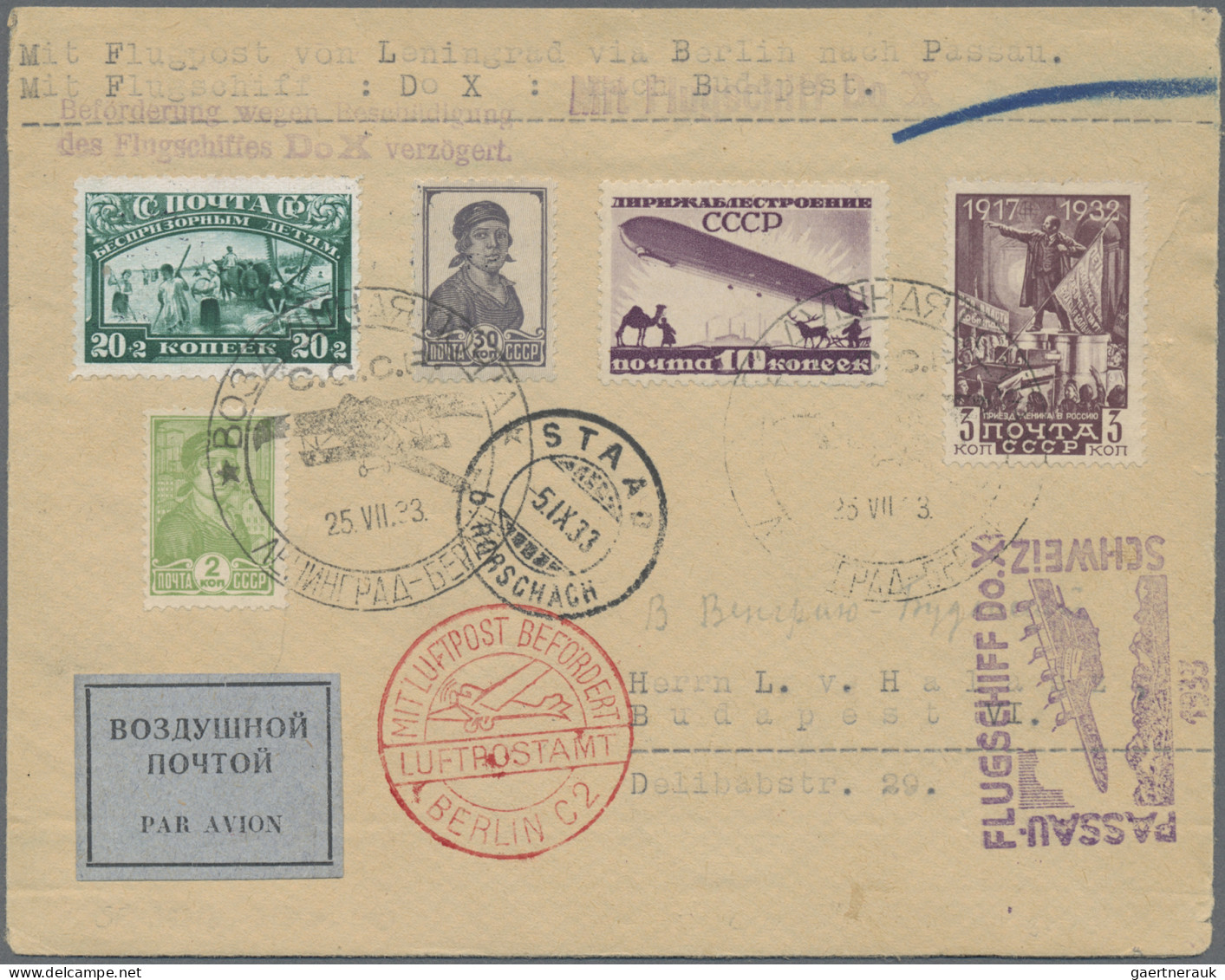 DO-X - Air Mail: 1933, 25.7., Rußland Zuliefererpost Mit Mischfrankatur 51 Pfg. - Airmail & Zeppelin