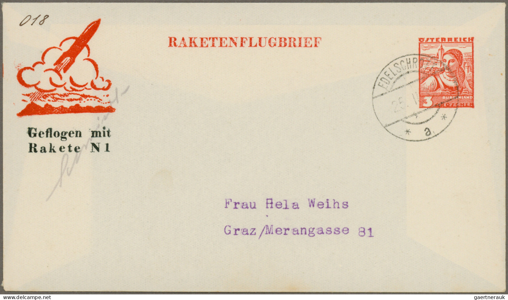 Rocket Mail: 1935, Österreich: Schmiedl, Notverordnungs-Rakete N1, Drei Verschie - Other & Unclassified