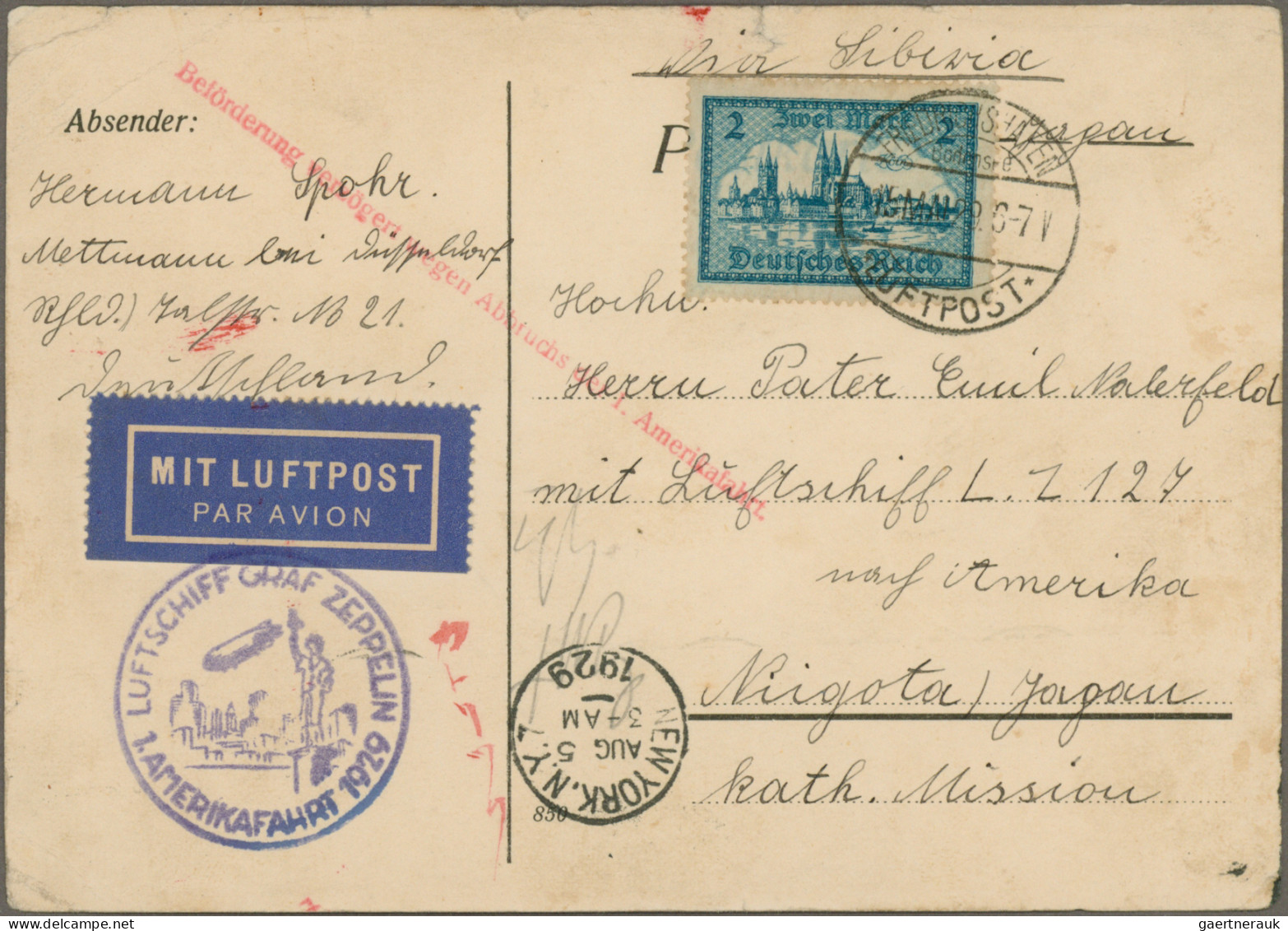 Zeppelin Mail - Germany: 1929, Versuchte Amerikafahrt, Karte Mit Einzelfrankatur - Airmail & Zeppelin