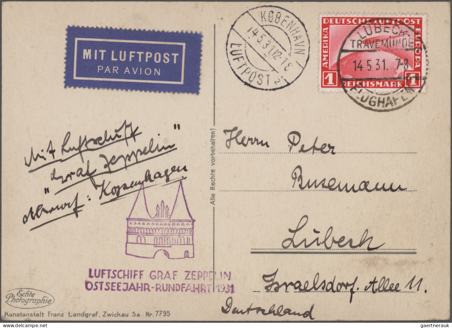 Zeppelin Mail - Germany: 1929/1931, Drei Zeppelinbelege: Weltrundfahrt 1929, Lan - Luchtpost & Zeppelin