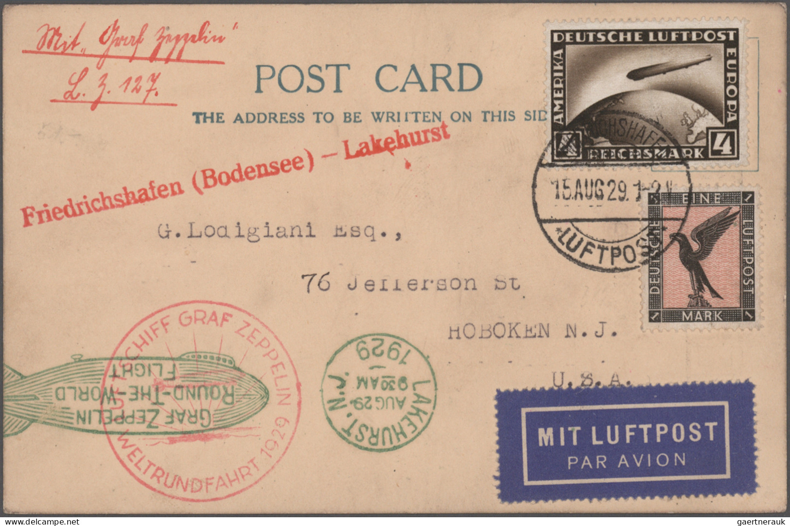 Zeppelin Mail - Germany: 1929/1931, Drei Zeppelinbelege: Weltrundfahrt 1929, Lan - Luchtpost & Zeppelin