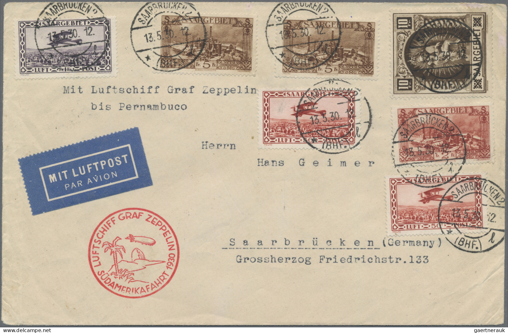 Zeppelin Mail - Germany: 1930 (18.5.), Südamerikafahrt, Brief Mit MiF Von 7 Wert - Airmail & Zeppelin