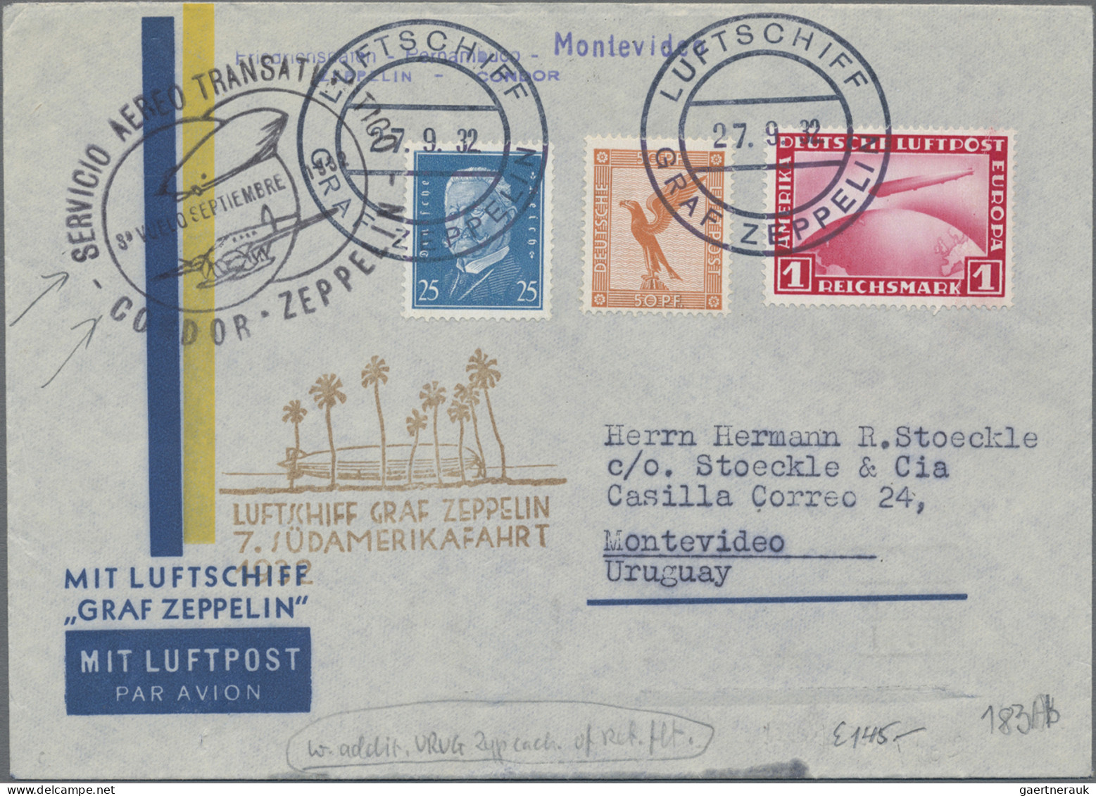 Zeppelin Mail - Germany: 1932 Drei Belege Zur 1., 6. Bzw. 7. Südamerikafahrt, Da - Airmail & Zeppelin