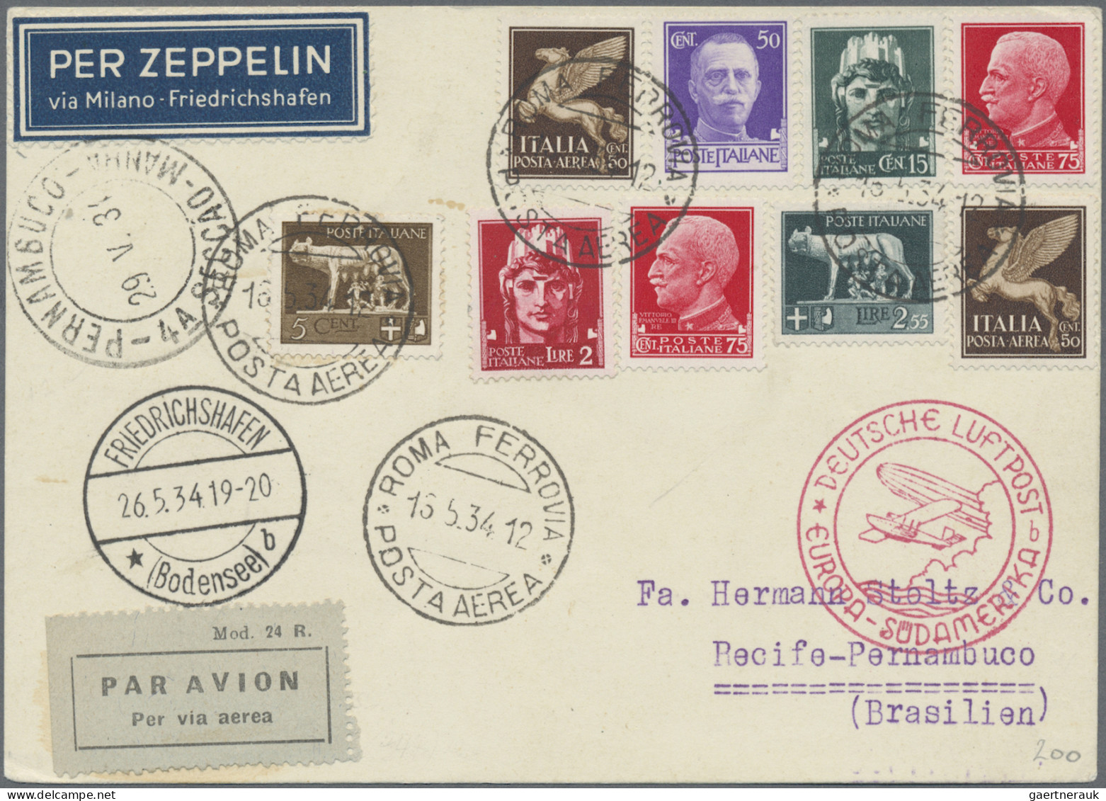 Zeppelin Mail - Europe: 1934, ITALIEN, 1.Südamerikafahrt Auf Karte Ab Rom Nach P - Europe (Other)