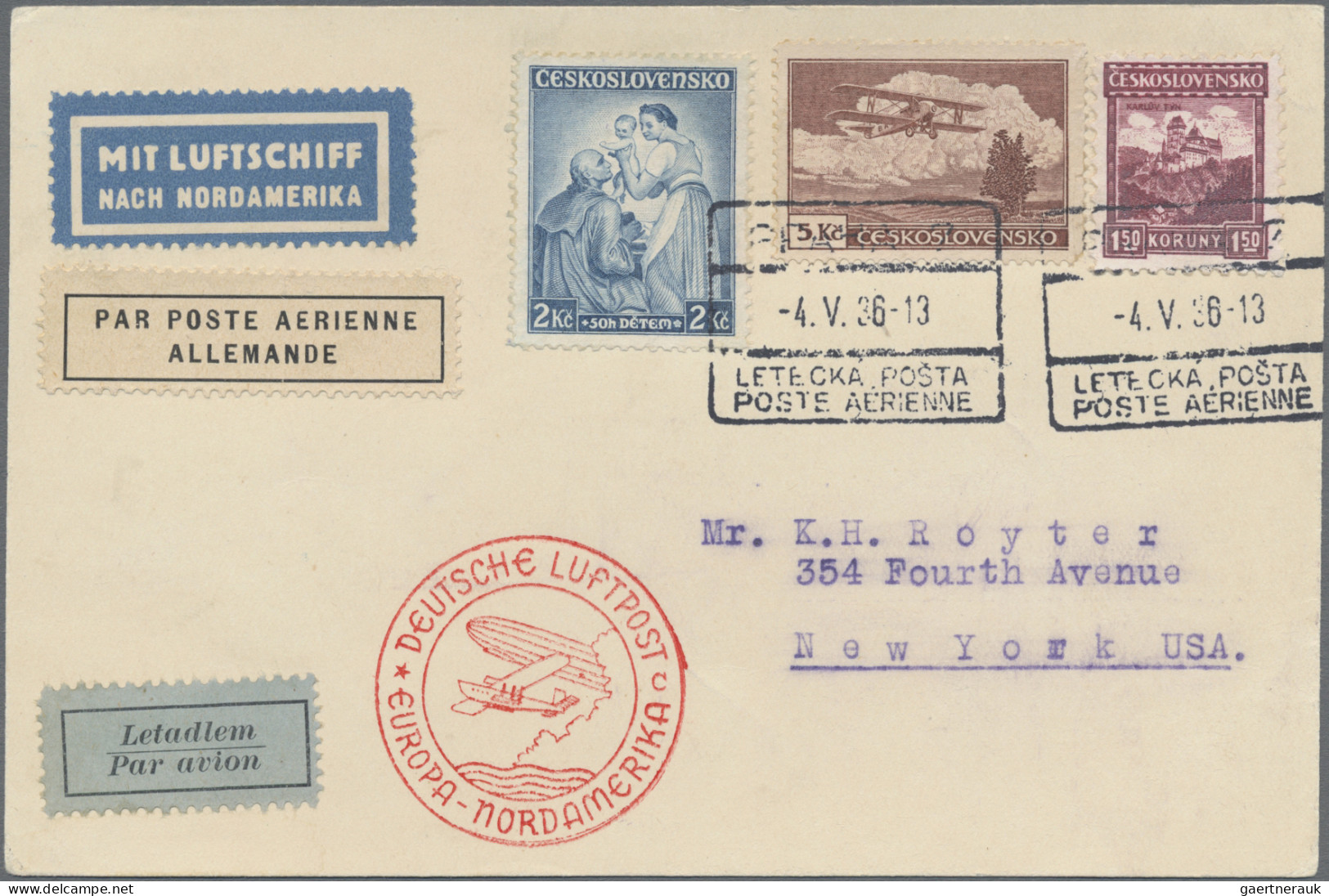 Zeppelin Mail - Europe: 1936, 1st North America Trip, Czechoslovakian Mail, Card - Sonstige - Europa