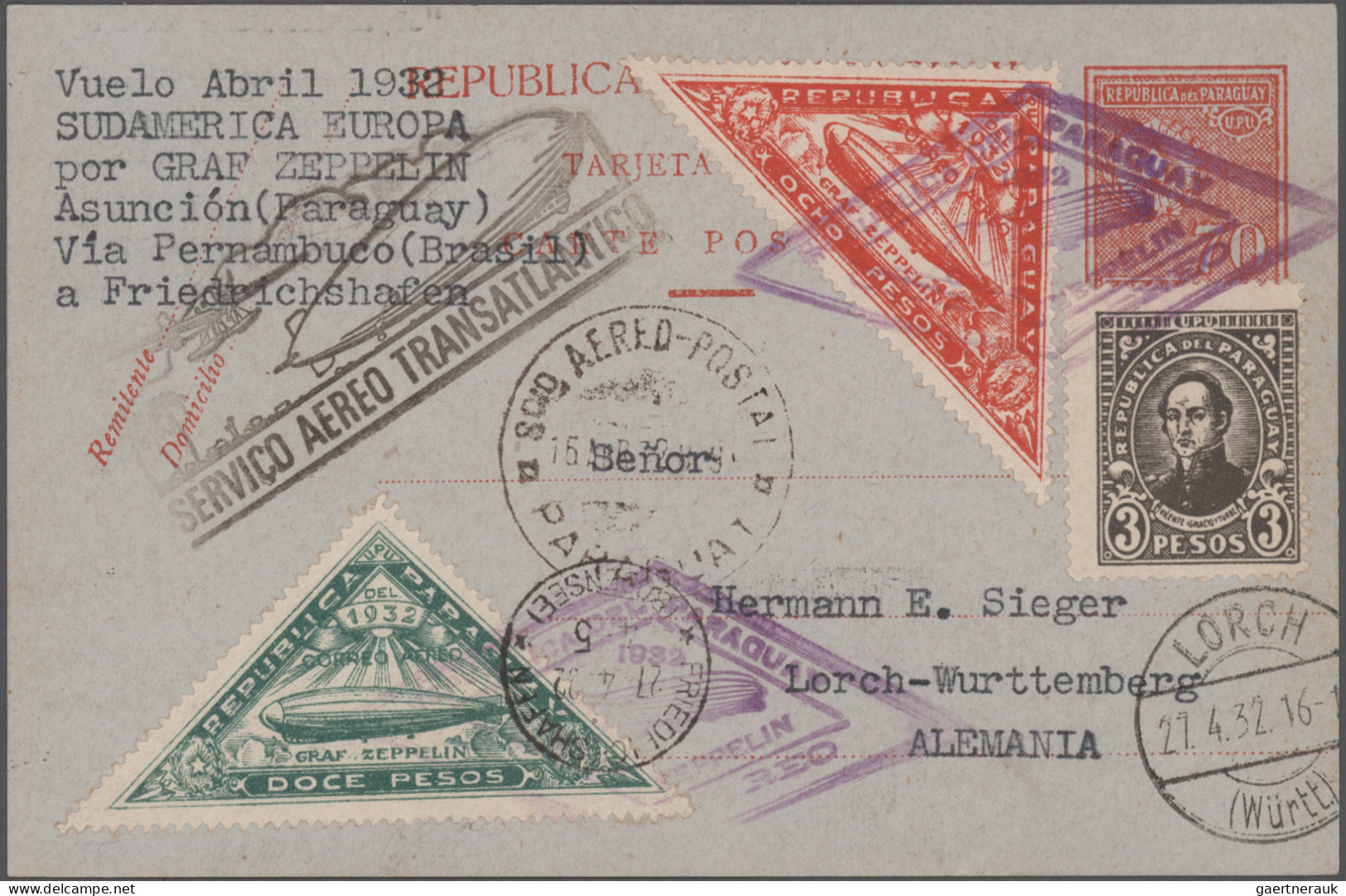 Zeppelin Mail - Overseas: 1932 "3. Südamerikafahrt" From Paraguay: Three Postal - Zeppelins