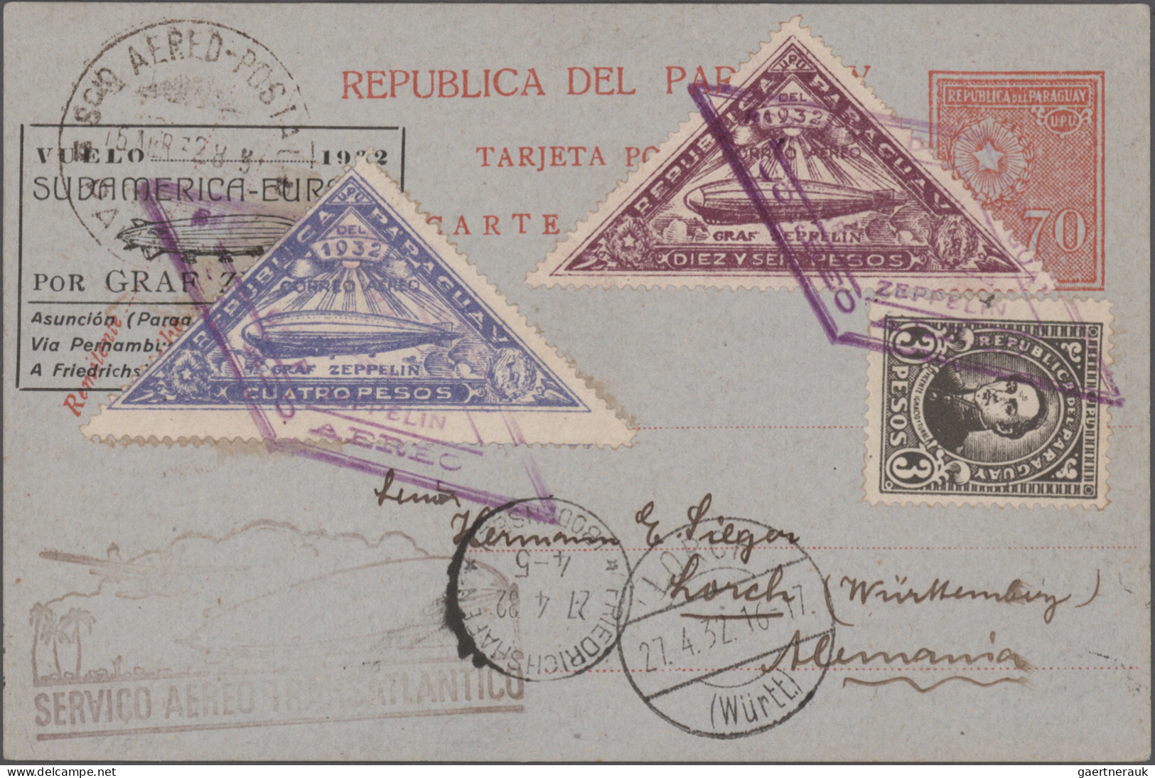 Zeppelin Mail - Overseas: 1932 "3. Südamerikafahrt" From Paraguay: Three Postal - Zeppelins