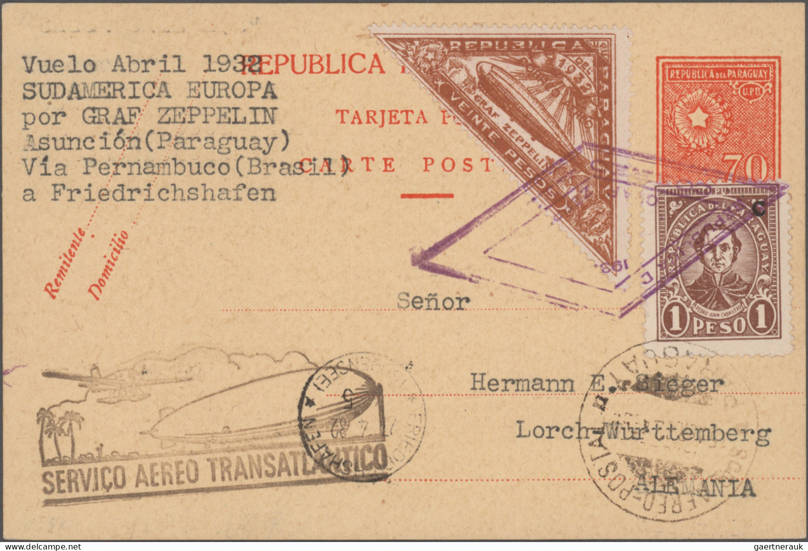 Zeppelin Mail - Overseas: 1932 "3. Südamerikafahrt" From Paraguay: Three Postal - Zeppeline