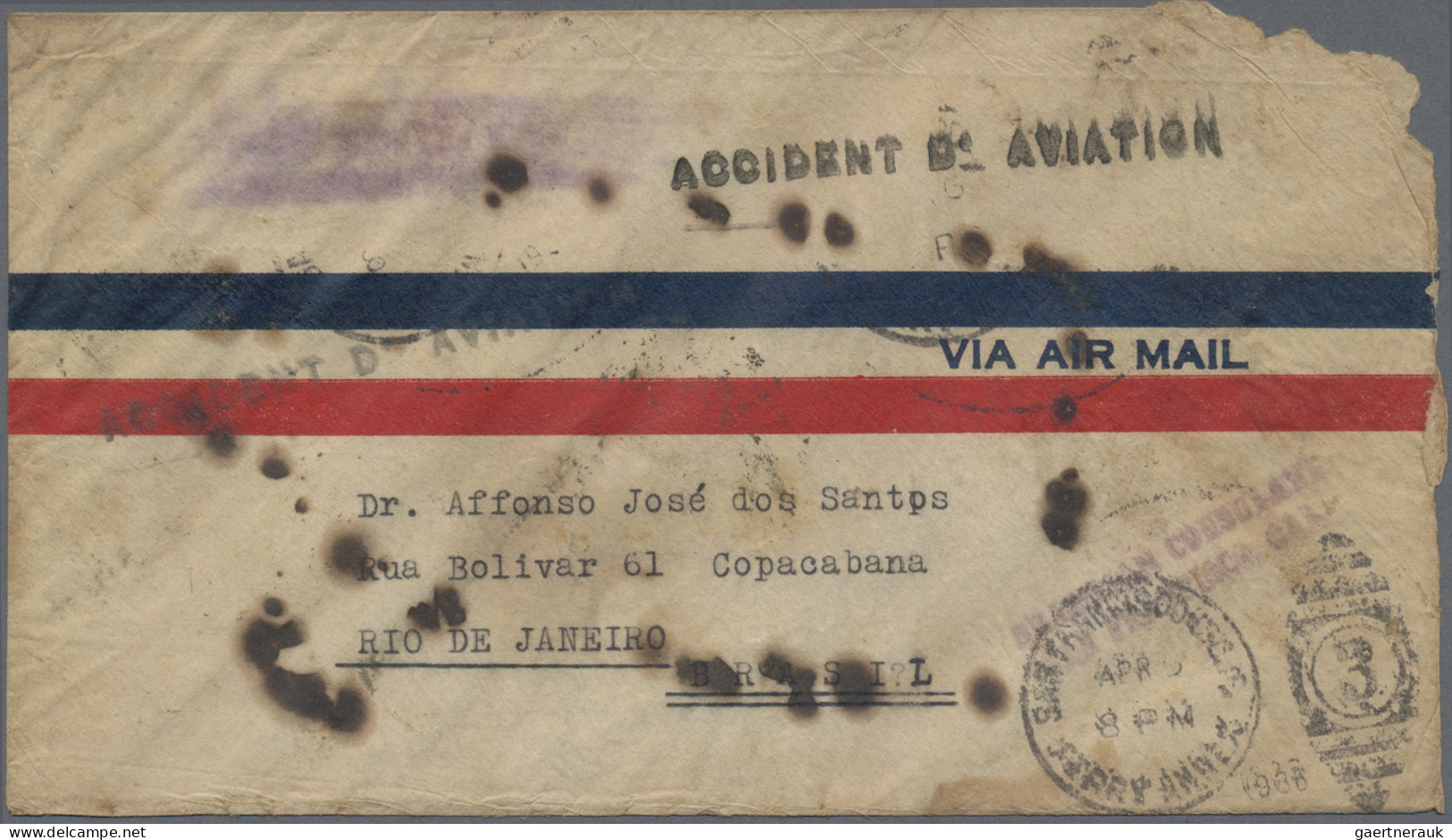 Desaster Mail: 1936, Cover From U.S.A To Brazil, Sent By Brazilian Consulate In - Andere & Zonder Classificatie