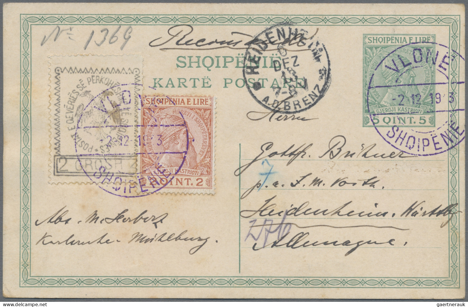 Albania - Postal Stationery: 1913 Postal Stationery Card 5q. Green Used Register - Albanie