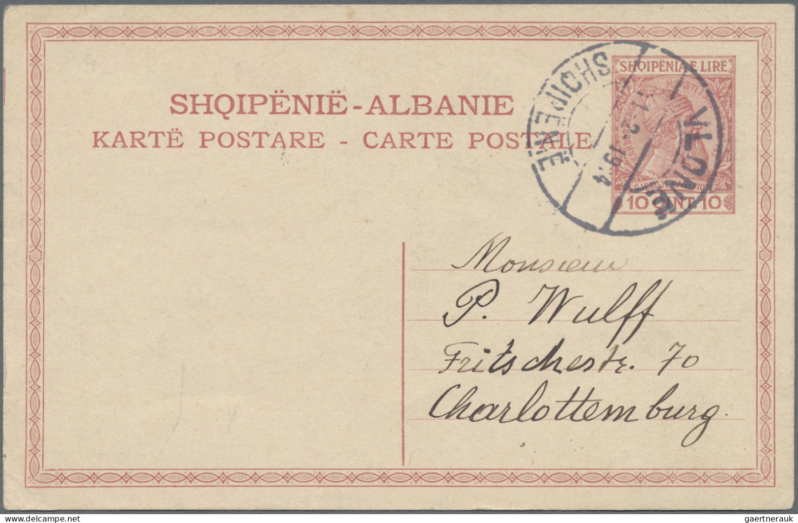 Albania - Postal Stationery: 1914, Stationery Card 10q. Red Commercially Used Wi - Albanie