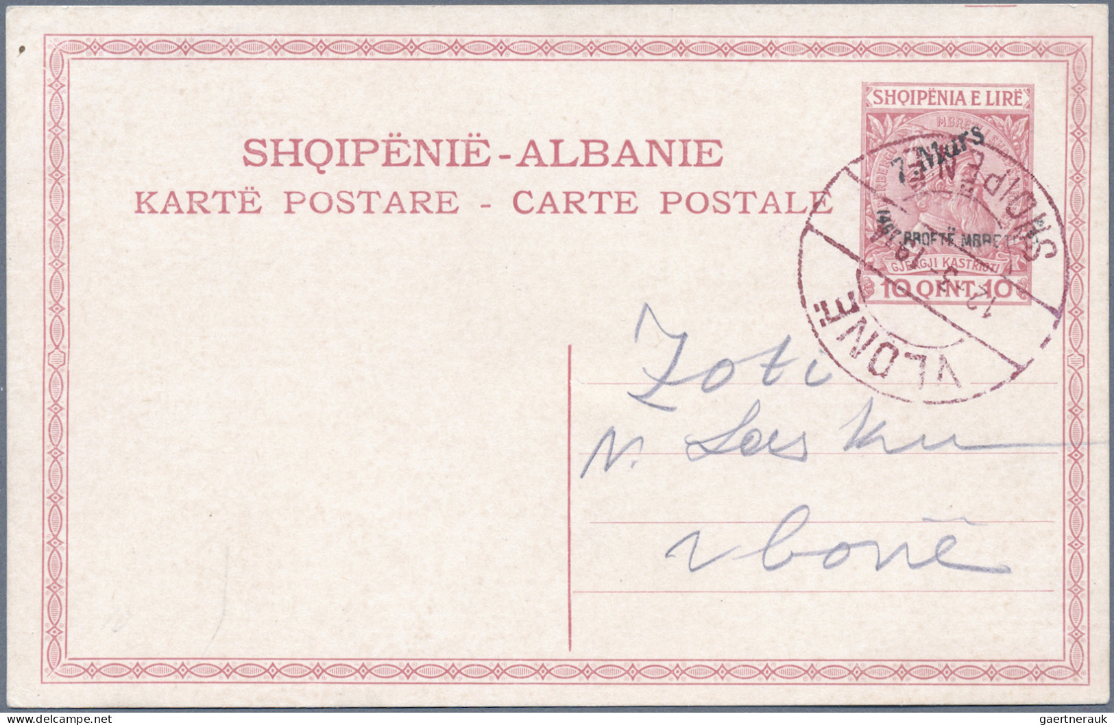 Albania - Postal Stationery: 1914, Prince William Surcharge, Card 10q. Red Clear - Albanien