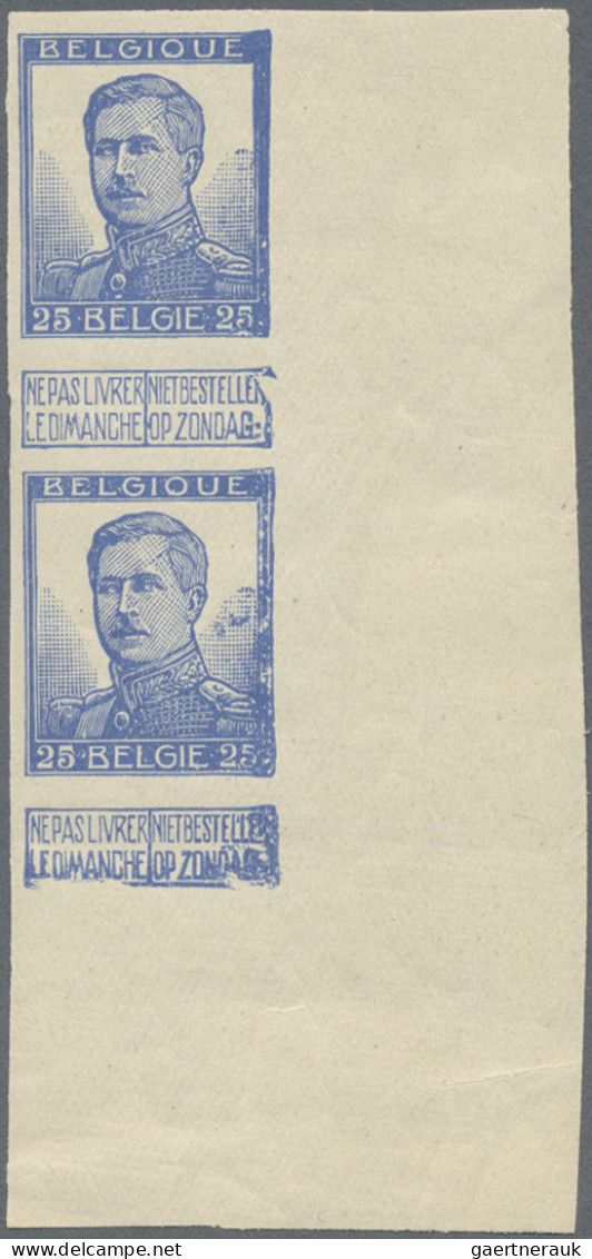 Belgium: 1912-13 King Albert I. 25c. Blue As Vertical Bottom Right Corner Margin - Ungebraucht