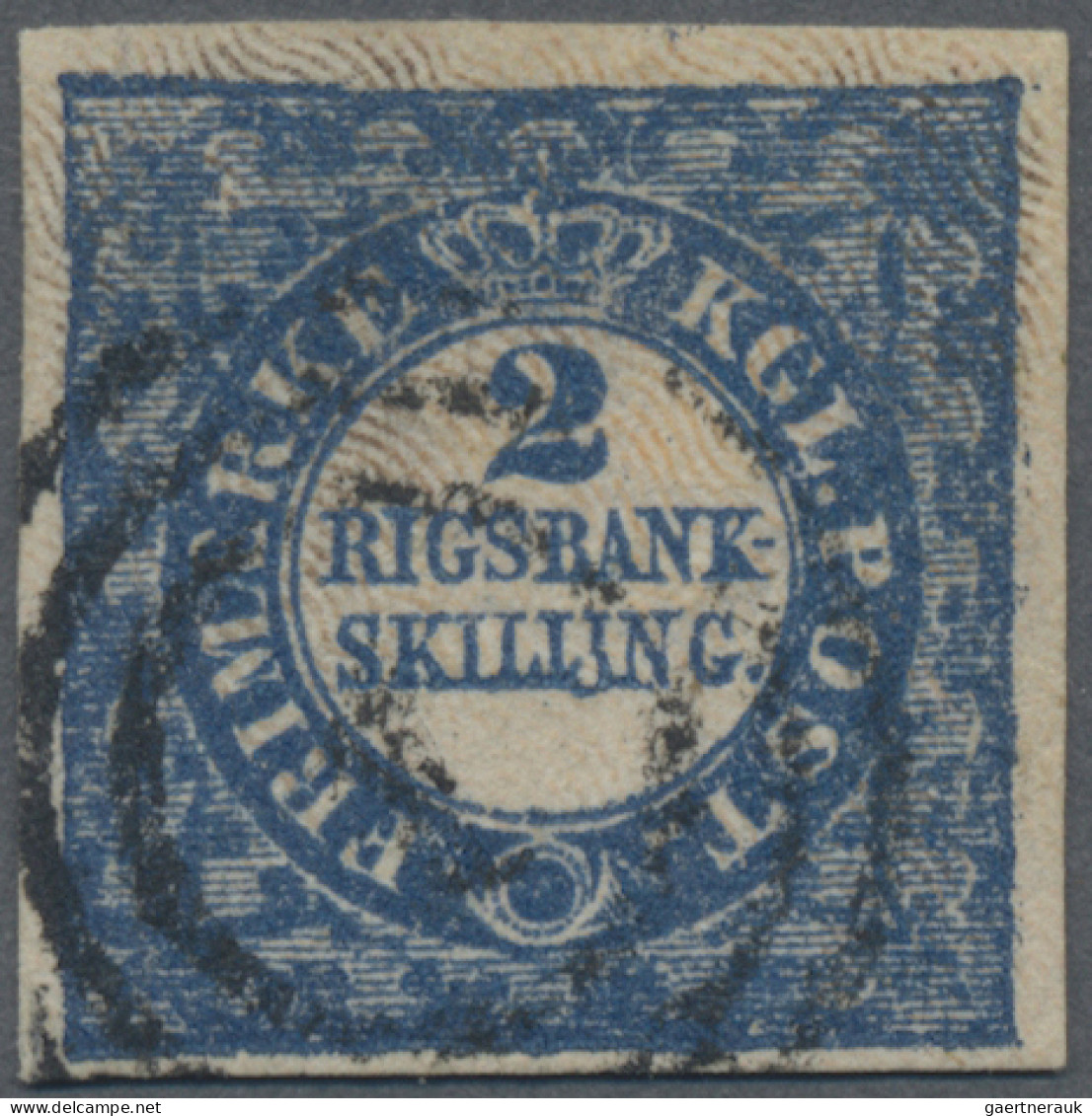 Denmark: 1852 2 R.B.S. Blue, Type 10 From Plate 1, Pos. 96, Used With Numeral "1 - Other & Unclassified