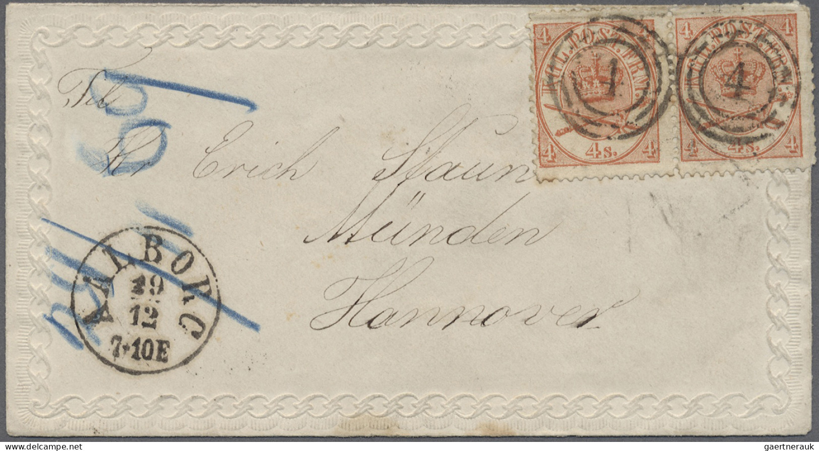 Denmark: 1869, 2 Stück 4 S Rot Kroninsignien Klar Und Zentral Abgeschlagen "4" S - Brieven En Documenten