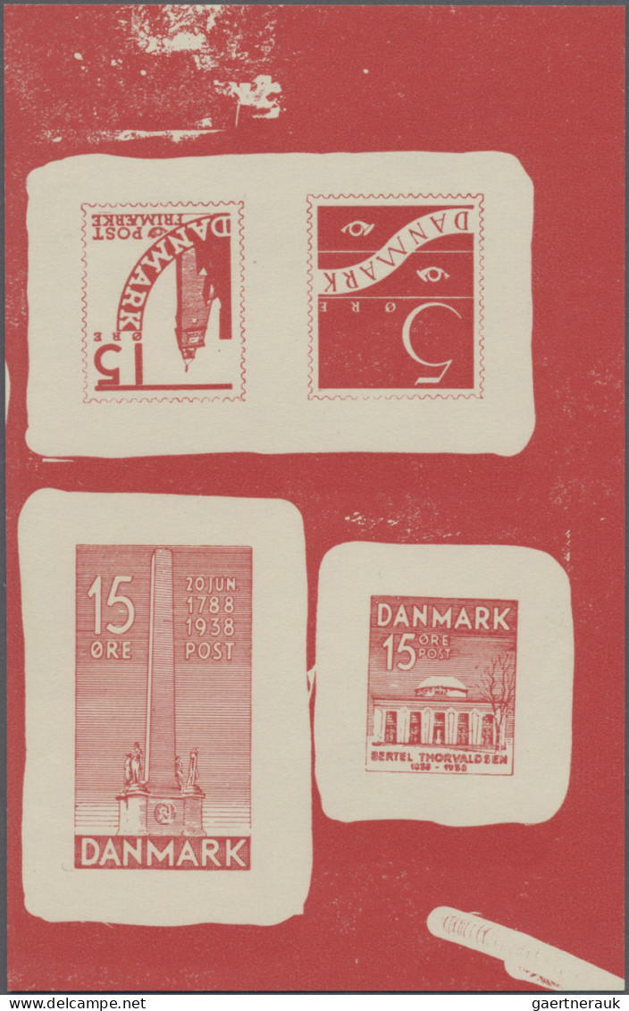 Denmark: 1938, Freedom Monument/Bertel Thorvaldsen, Combined Proof Sheet In Red - Unused Stamps