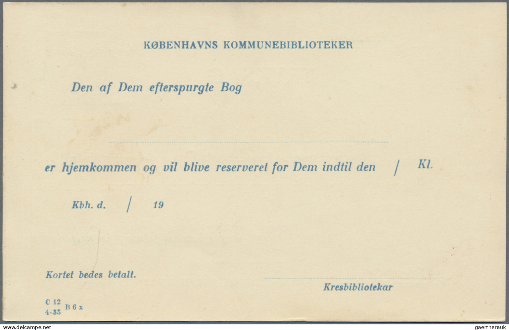 Denmark - Postal Stationery: 1931, Postal Card Of Copenhagen Library 4ö. Blue, T - Postwaardestukken