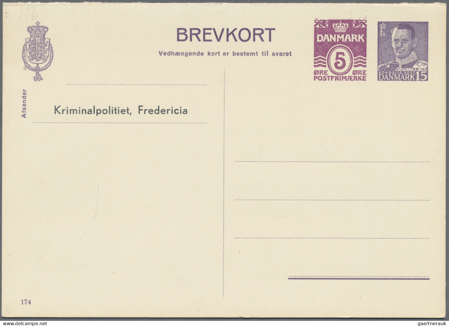 Denmark - Postal Stationery: 1952/1955, Double Card Cypher 5ö. Claret+Frederik 1 - Ganzsachen