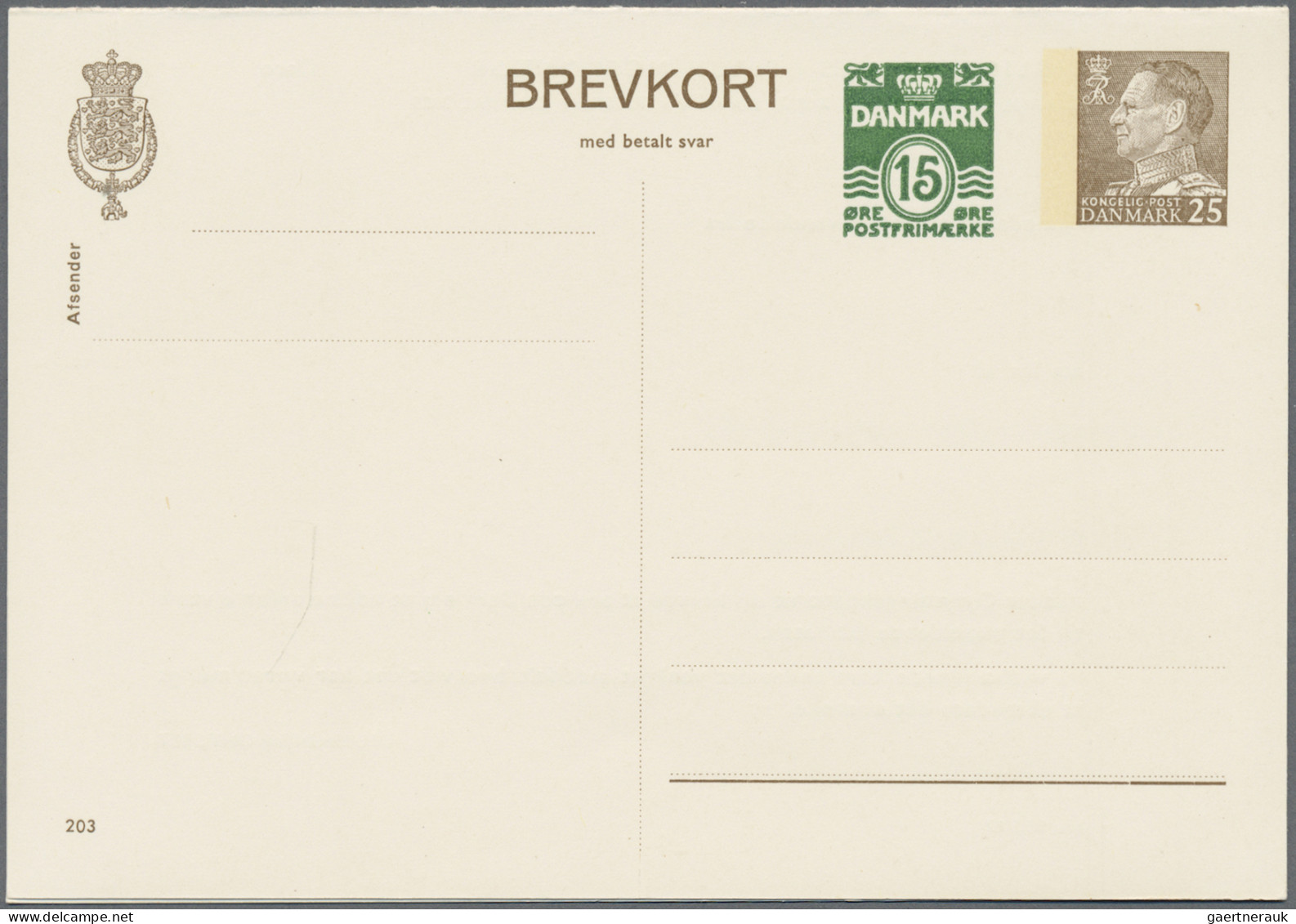 Denmark - Postal Stationery: 1965, Double Card Cypher 5ö. Green+ Frederik 25ö. B - Entiers Postaux