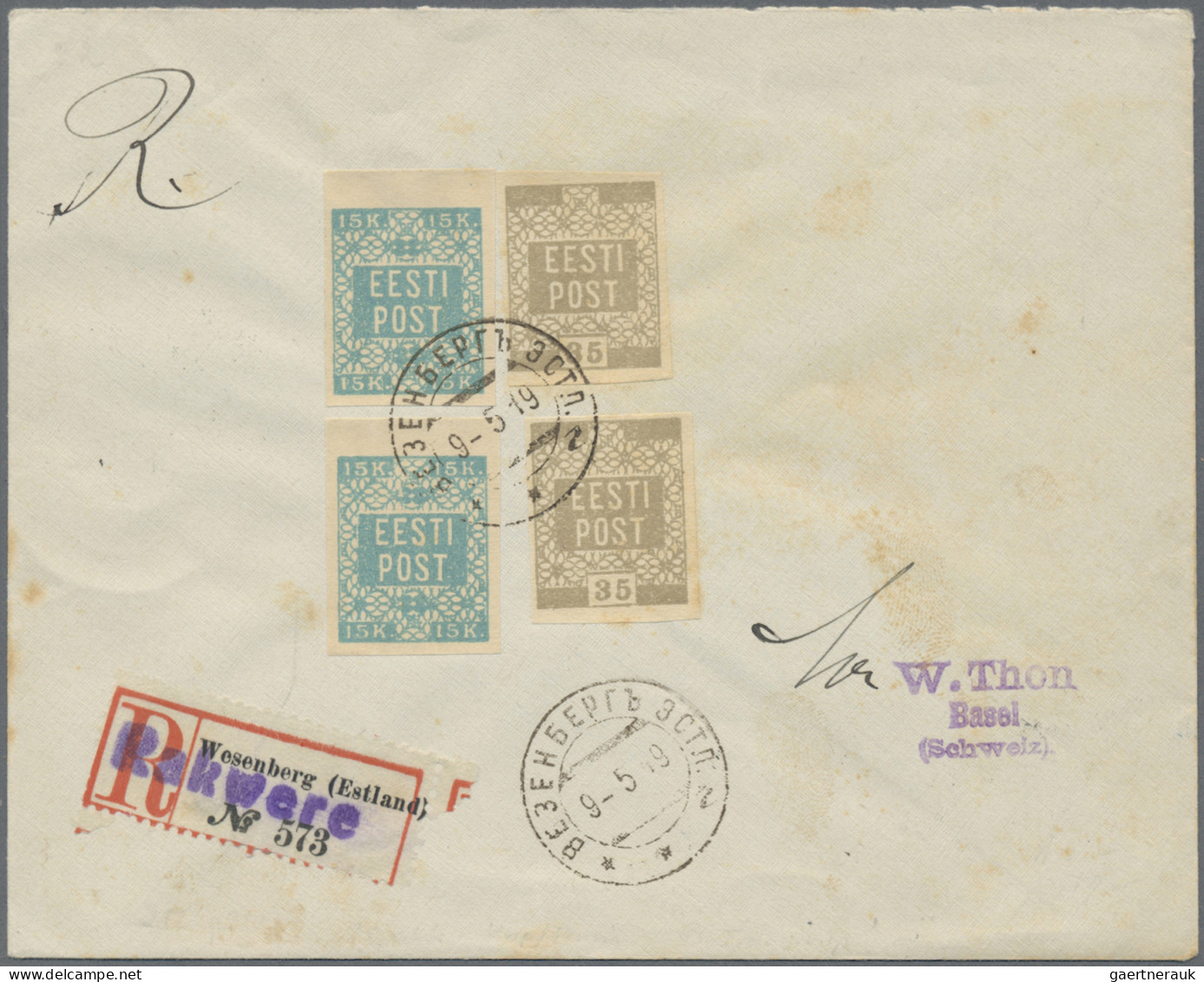 Estonia: 1919, 2x 15 K Light Blue And 2x 35 K Olive Brown (second Printing) On R - Estland