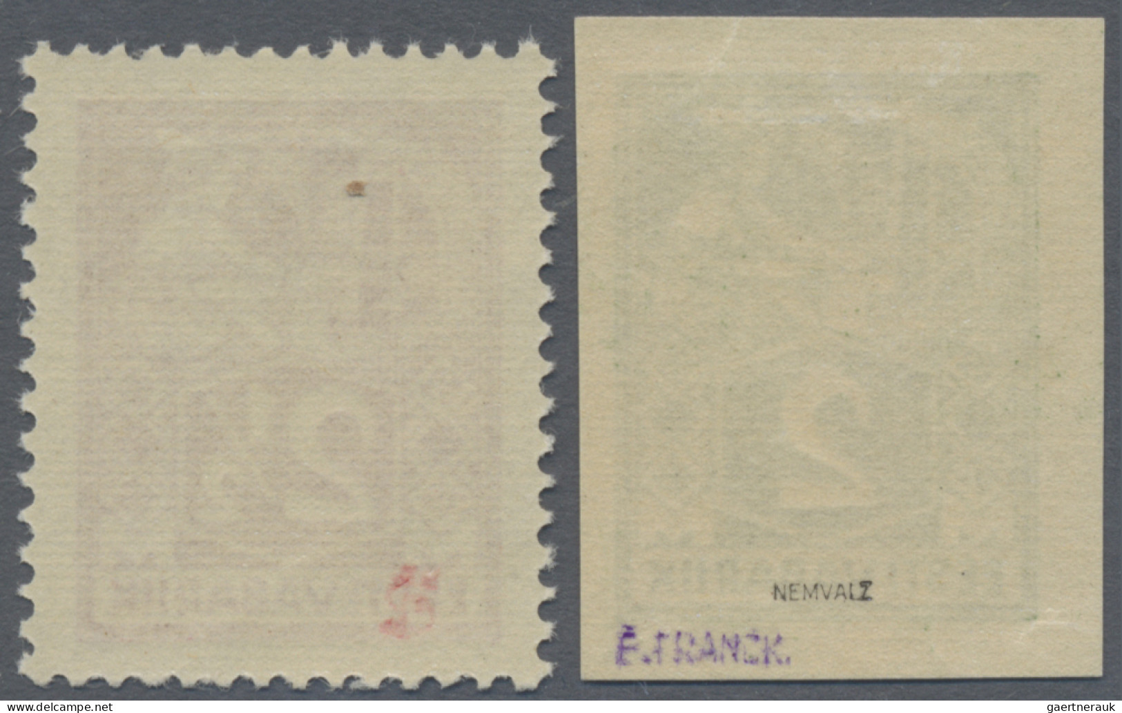 Estonia: 1922, Weaver 2m. Green, Imperforate Proof And 2½m. Claret, Both On Sati - Estonie