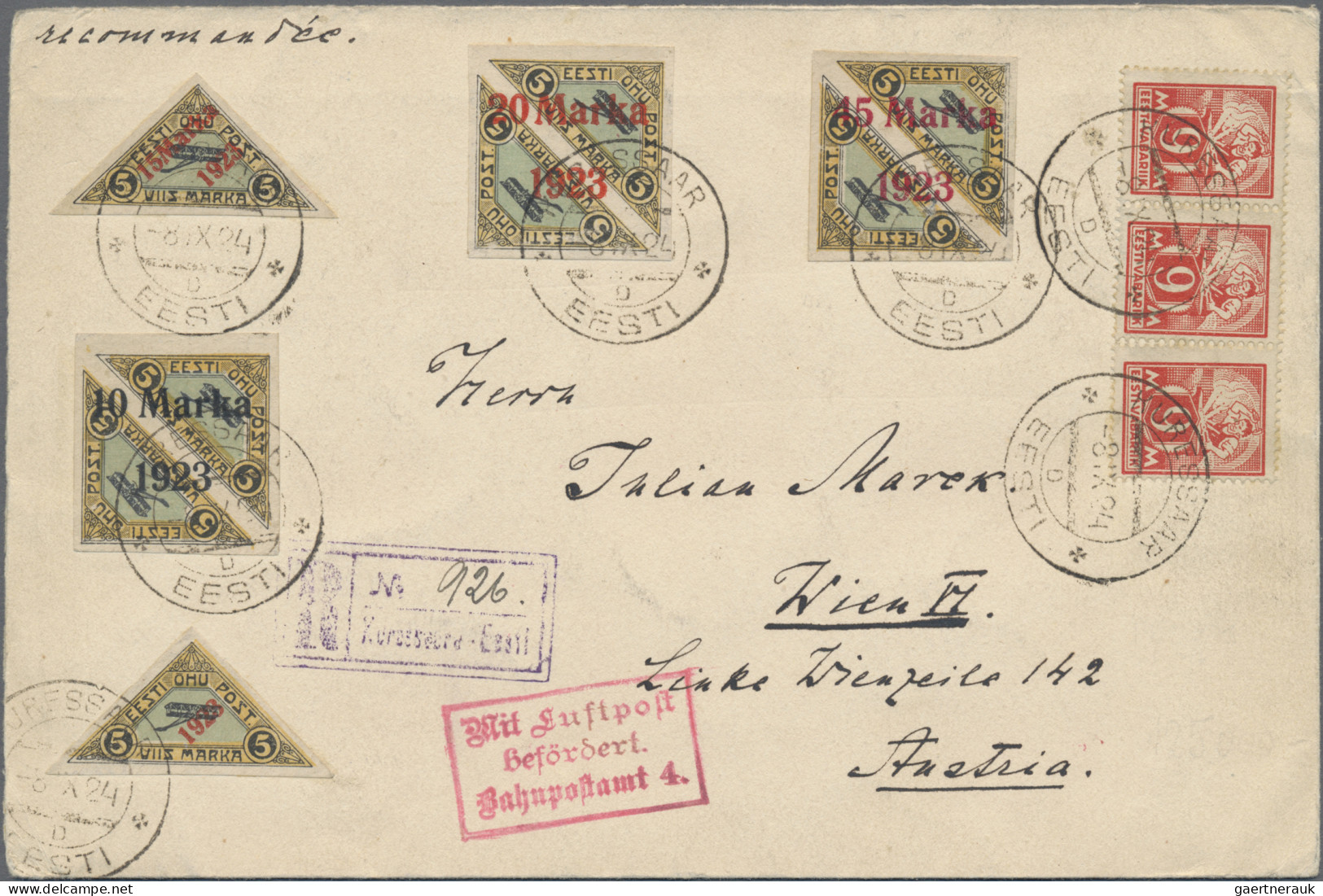 Estonia: 1923, Airmail Surcharges, Five Values In Combination With Definitives O - Estonie