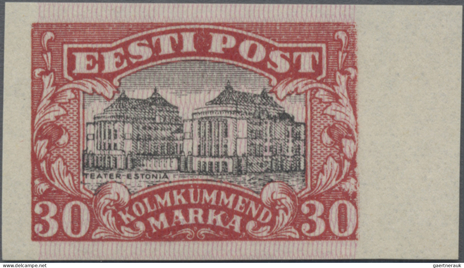 Estonia: 1924, National Theatre Reval, 30m. Imperforate Proof In Carmine/black O - Estland