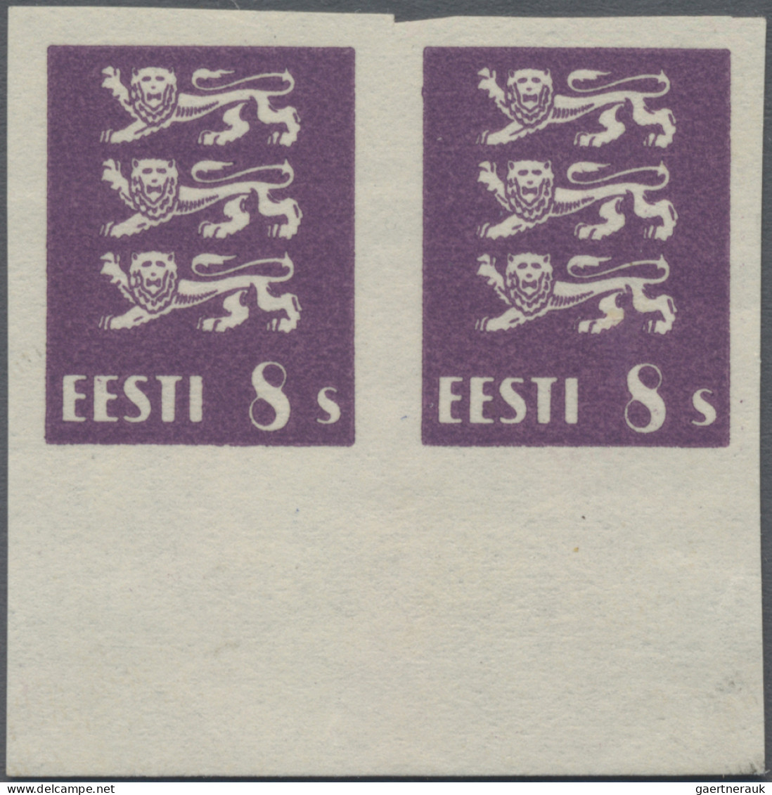 Estonia: 1928/1929, Definitives Coat Of Arms "Lion", 8s. Violet, Imperforate Bot - Estonie