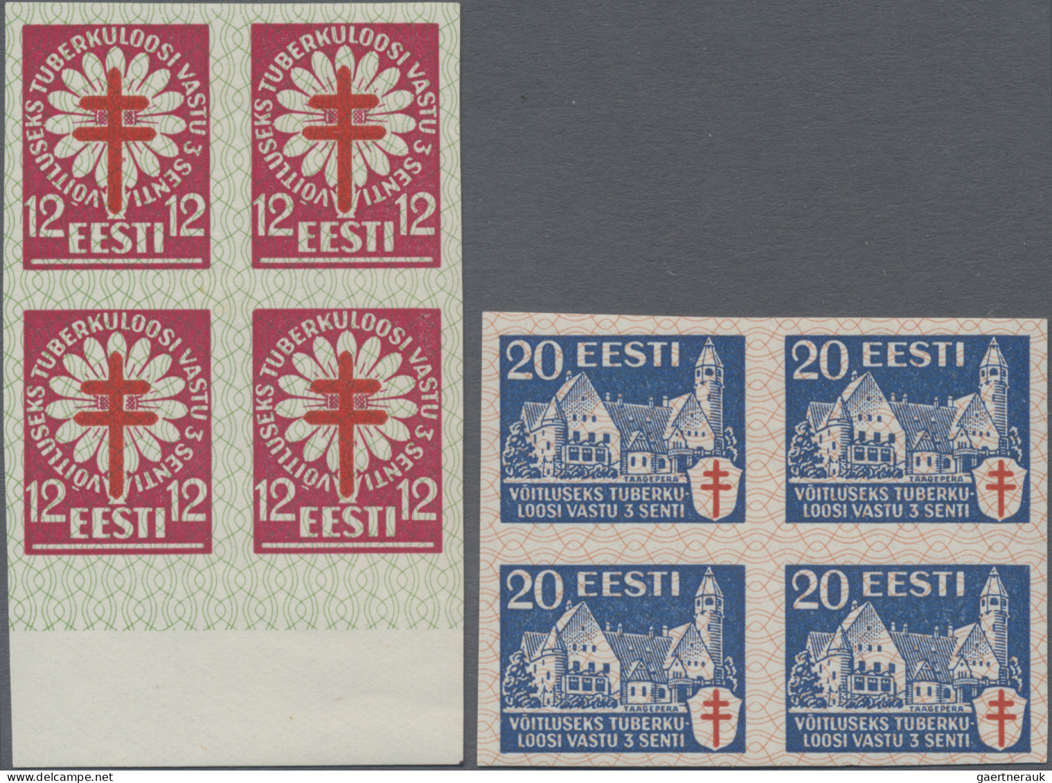 Estonia: 1933, Tuberculosis Fighting, 12s.+3s. And 20s.+3s., Two Imperforate Pro - Estonia
