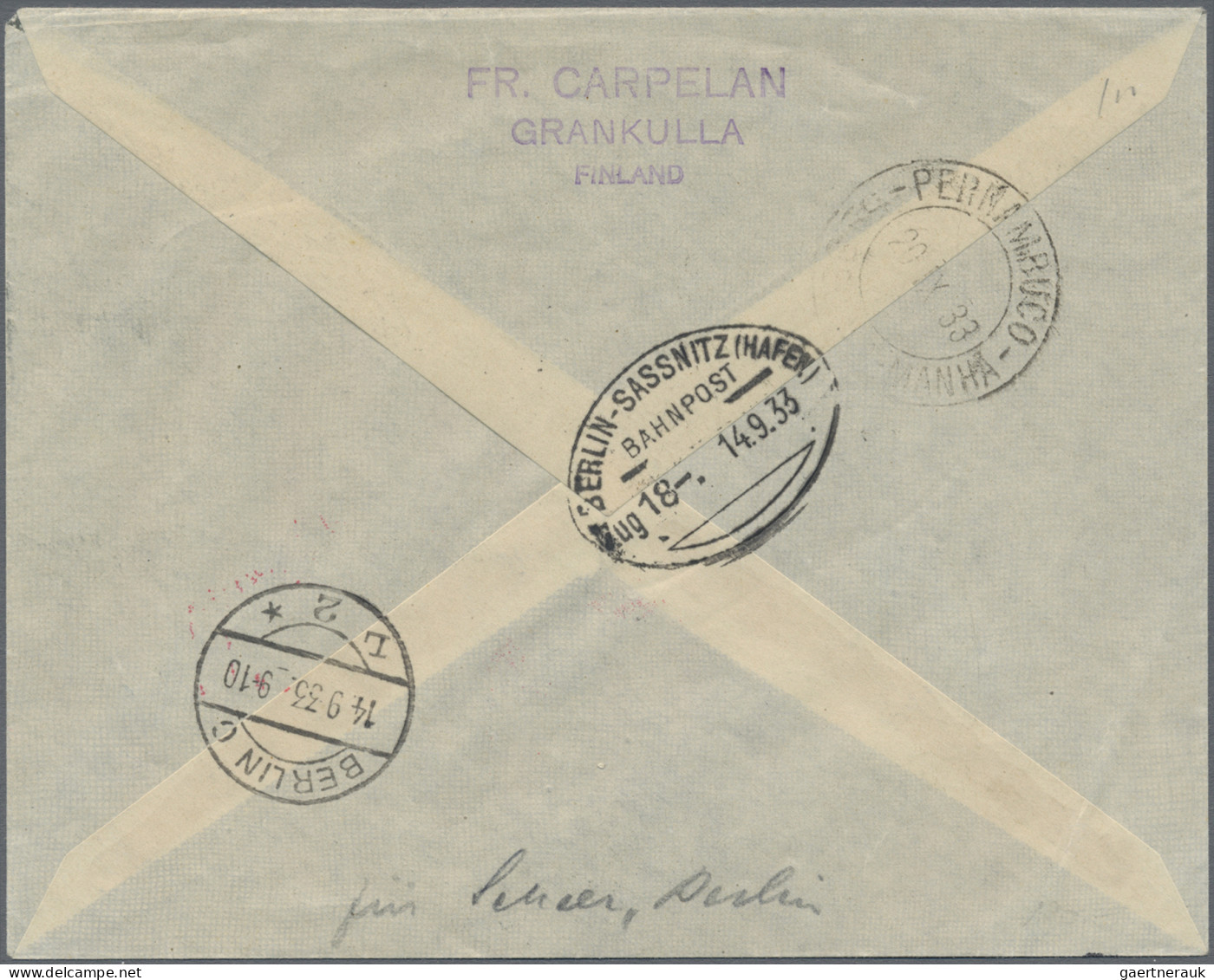 Finland: 1933, Zeppelin '7th South American Flight' With Berlin Connection Fligh - Cartas & Documentos
