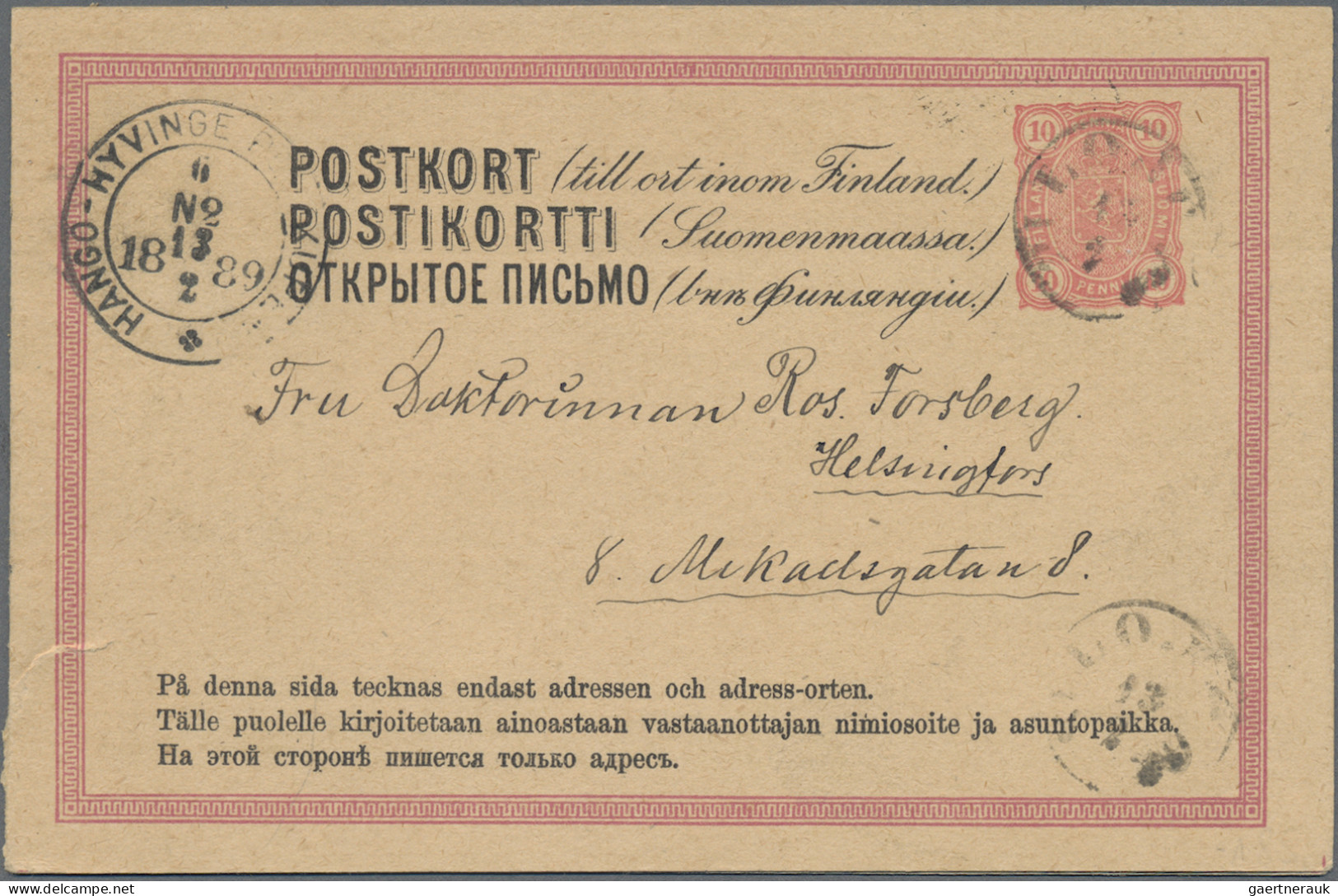 Finland - Postal Stationery: 1889, Double Card 10p.+10p. Carmine Used From "LOJO - Postal Stationery