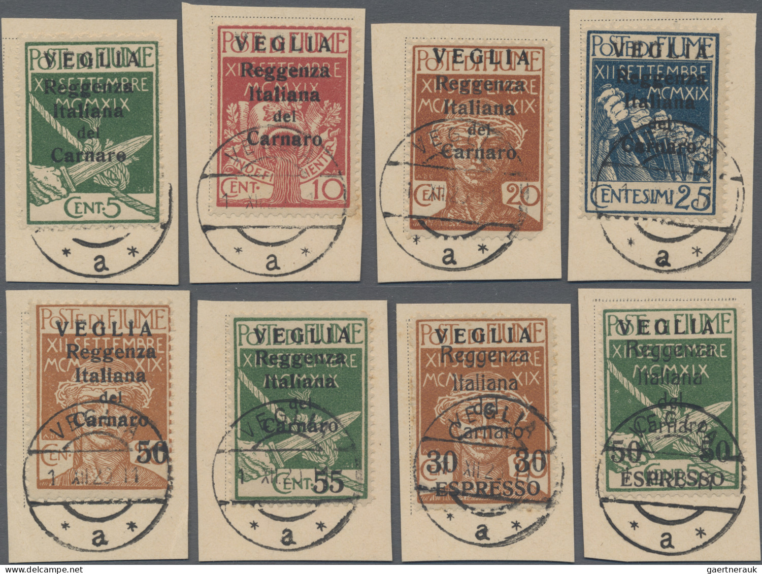 Fiume: 1920, VEGLIA, Complete Set Of Eight Value, All Tied By VEGLIA 1 XII 20 To - Fiume