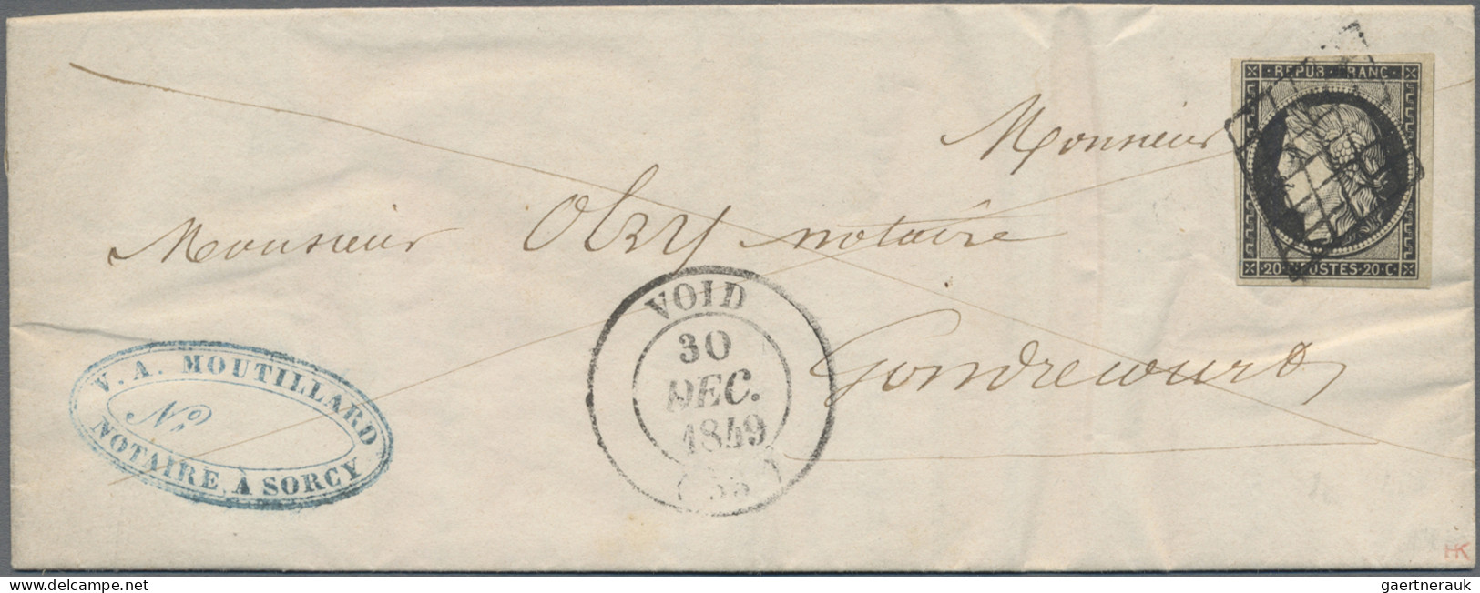 France: 1849 Two Folded Domestic Letters Franked By Ceres 20c. Black, With 1) Sm - Lettres & Documents