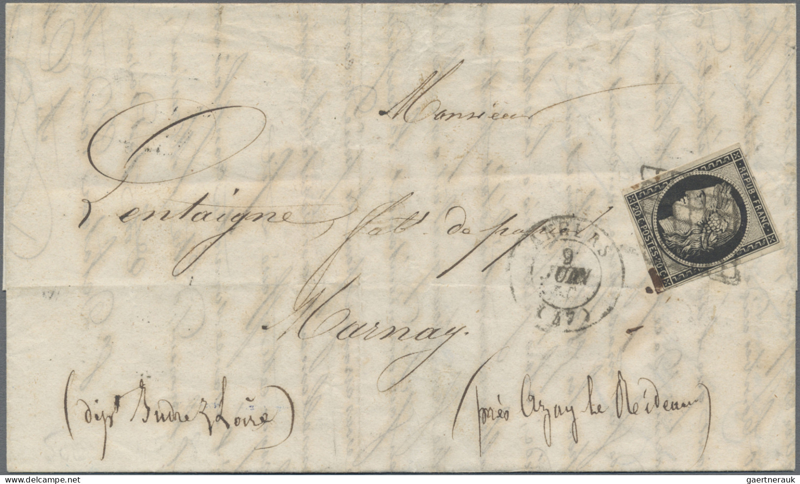 France: 1849 Two Folded Domestic Letters Franked By Ceres 20c. Black, With 1) Sm - Covers & Documents