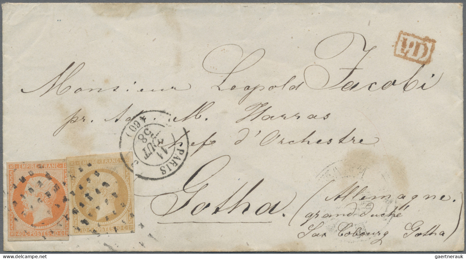 France: 1858/1871 Two Covers To Foreign Countries, With 1) 1858 Cover From Paris - Brieven En Documenten