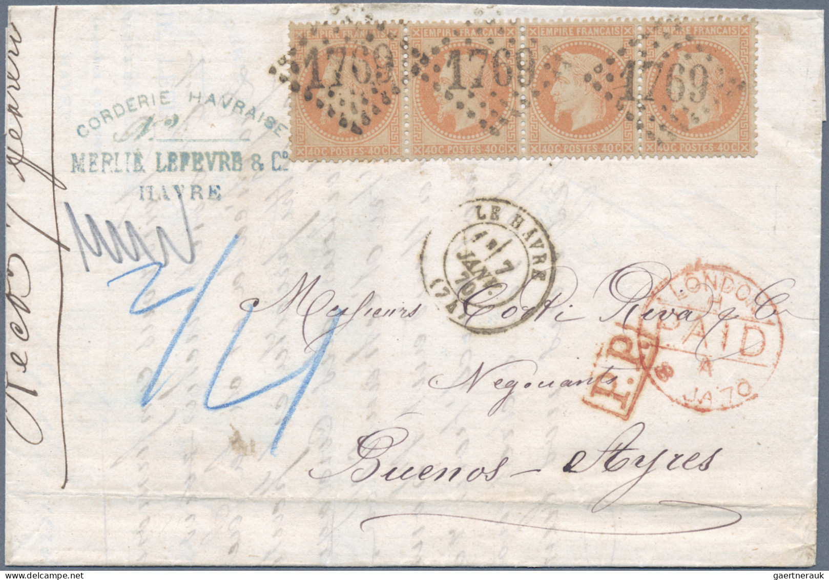 France: 1870, Laure 40c. Orange, Horizontal Strip Of Four On Lettersheet From "L - Covers & Documents