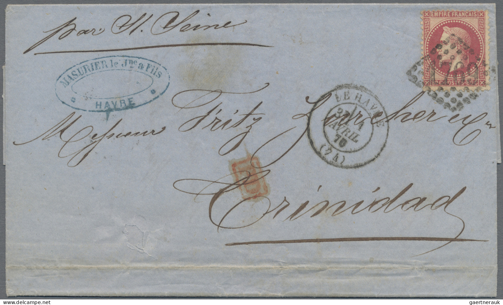 France: 1870 Entire Letter From Havre To TRINIDAD By French Steamer "Seine", Fra - Briefe U. Dokumente