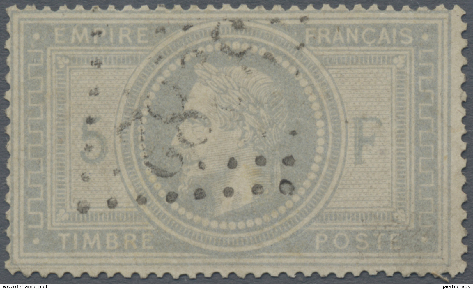 France: 1869 Napoleon 5fr. Pale Grey-blue, Used With Large Numeral "3382" (Seppo - Oblitérés