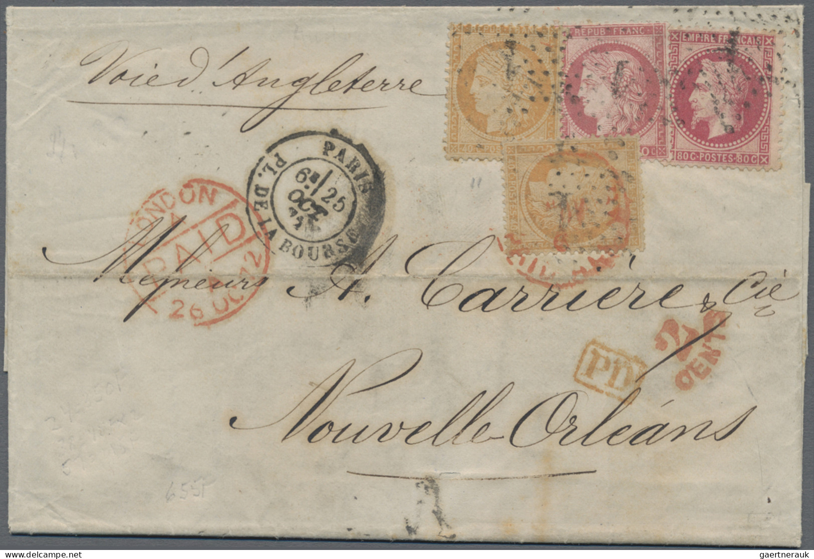 France: 1872, 80 C Napoleon And 80 C Ceres Together With 2x 40 C Ceres, Overlapp - Lettres & Documents