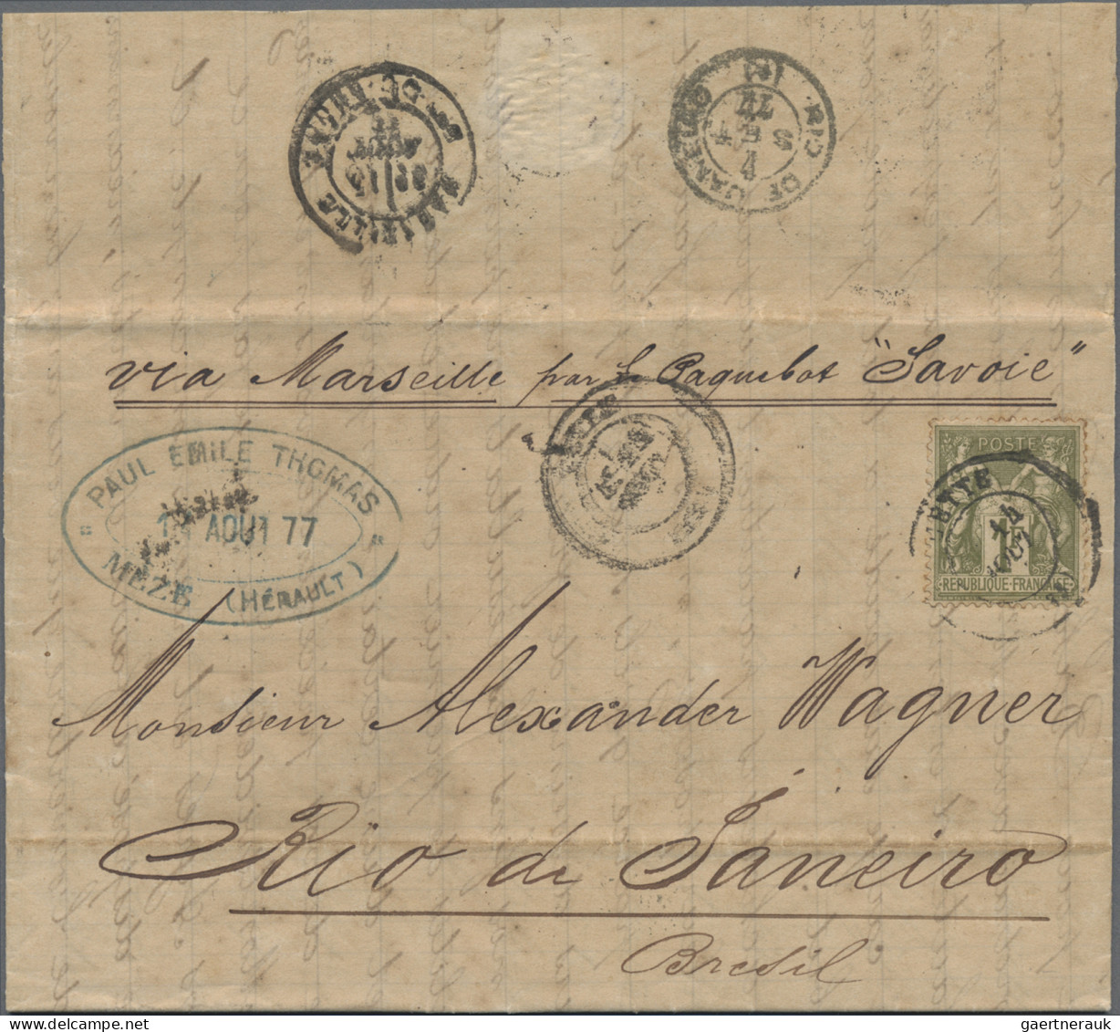 France: 1877, Sage 1fr. Olive, Two Lettersheets To Same Address In Rio De Janeir - Covers & Documents