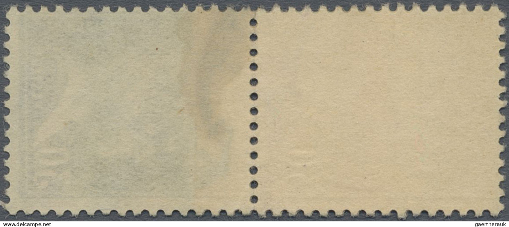 France: 1926, Pasteur 30c. Green, Vertical Pair Showing Variety "fixed Paper Web - Gebruikt
