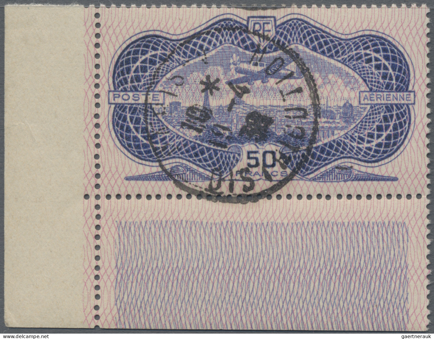 France: 1936, Flugpost: Flugzeug über Paris 50 F Blau Mit KOPFSTEHENDEM Rosa Git - Used Stamps