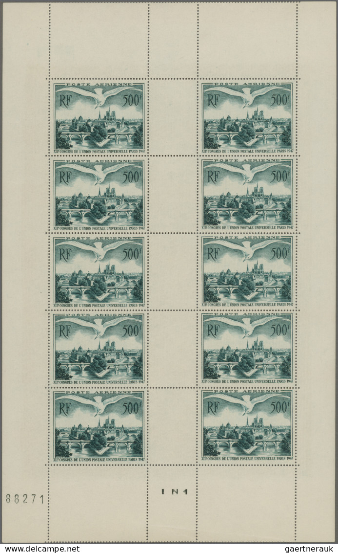 France: 1947 UPU-Congress AIR 500f. Complete Sheet Of Ten (five Gutter Pairs) Wi - Neufs