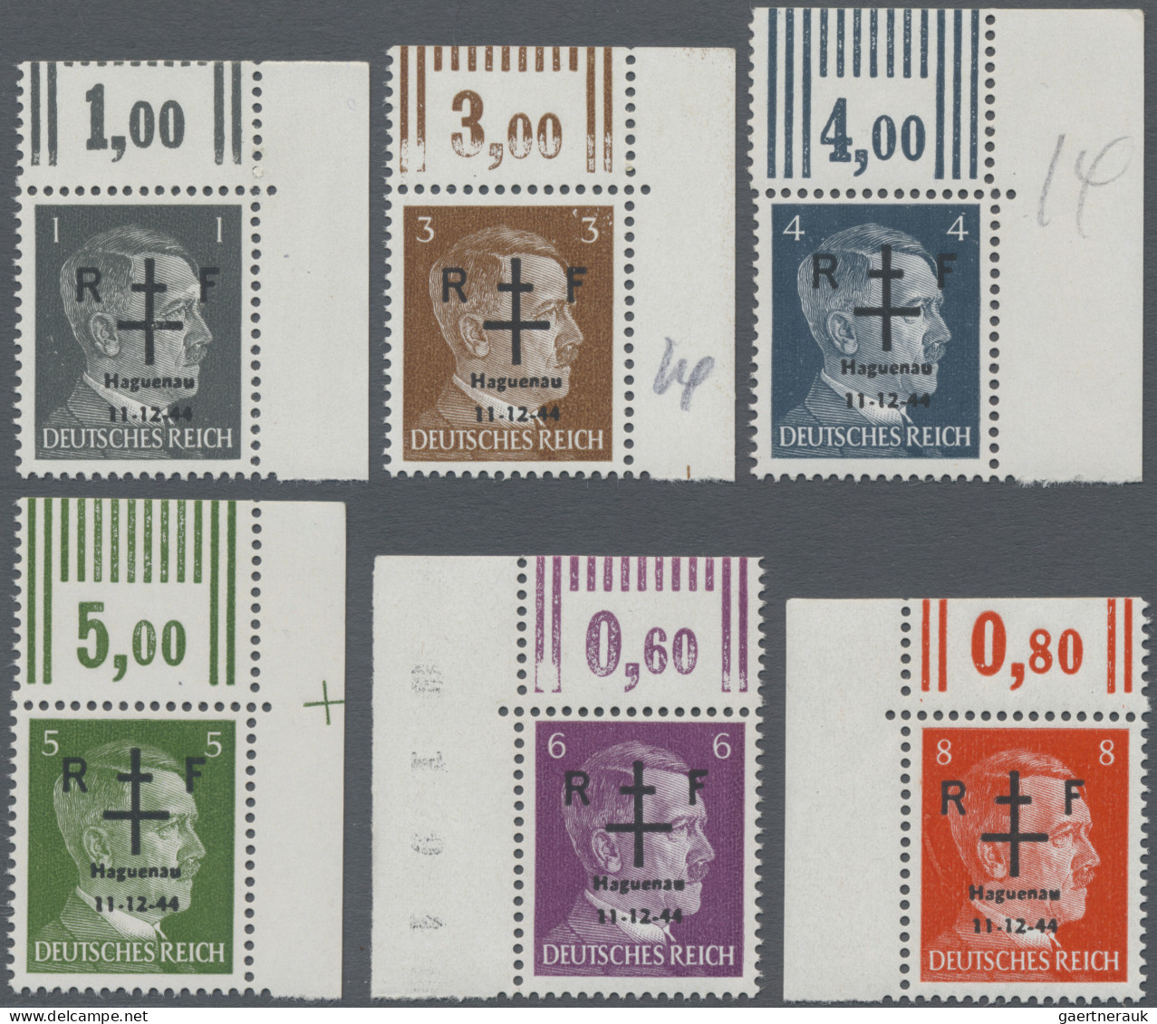 France - Locals: HAGENAU: 1944, "R F / Haguenau / 11-12-44", Overprints On 1pfg. - Other & Unclassified