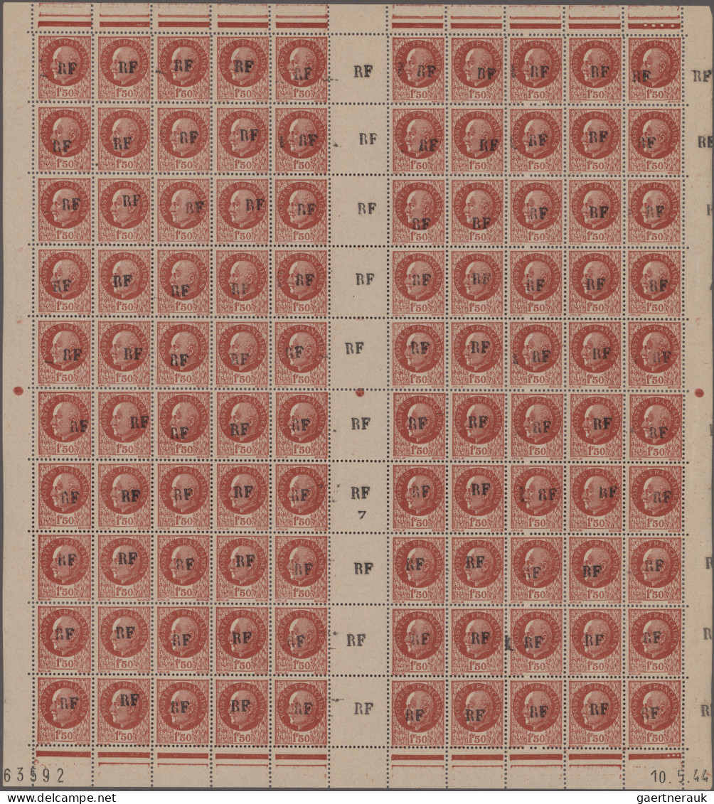 France - Locals: 1944 Tours-Gare: 'Pétain' 1.50fr. Optd. "RF", Complete Sheet Of - Sonstige & Ohne Zuordnung