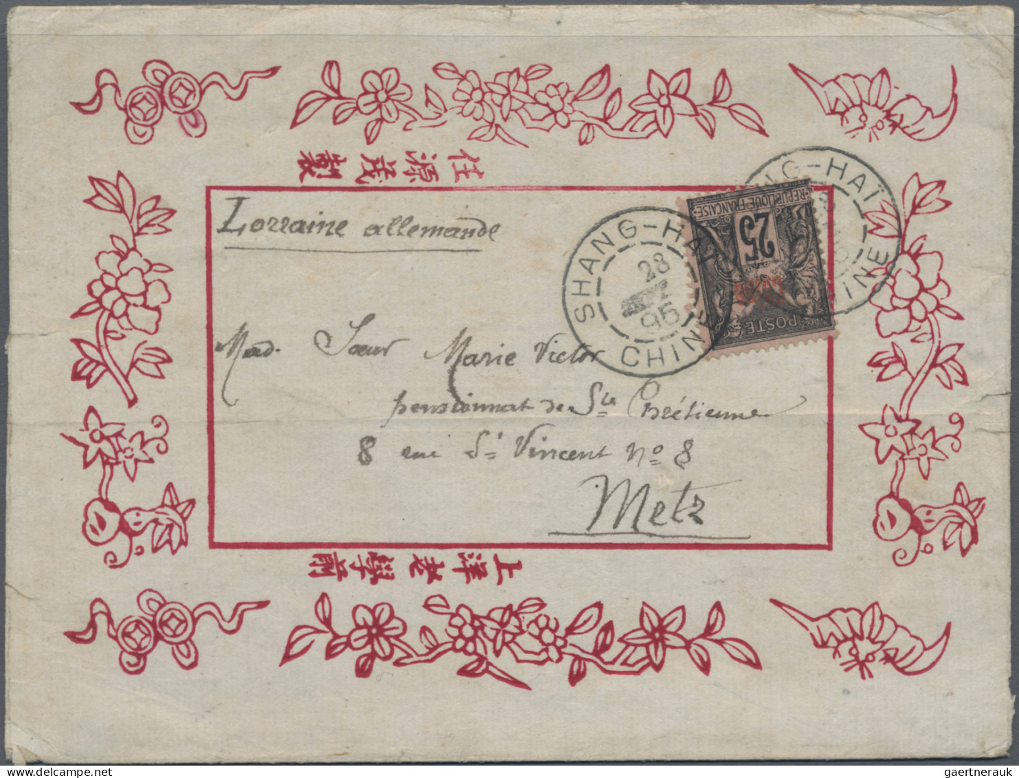 French Post In China: 1895, Sage 25c. Black On Rose, Single Franking On Attracti - Otros & Sin Clasificación